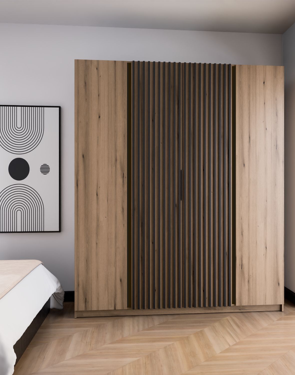 Szafa 4-drzwiowa z lamelami Kaja EV/EV-BL 2F, 2LAM Dąb Evoke, Czarne Lamele