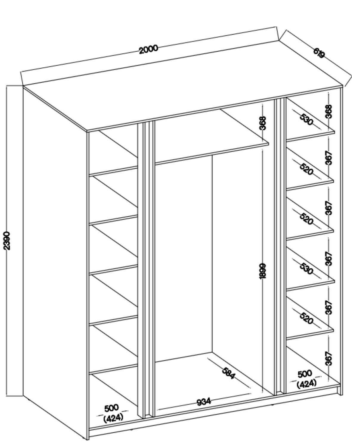 Szafa 4-drzwiowa z lustrami Kaja BL/BL 2F, 2 Lustro, Czarny