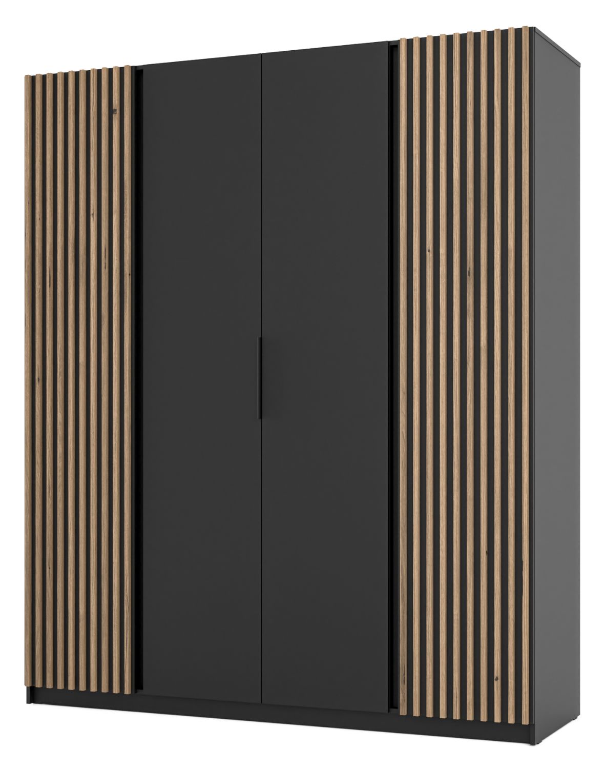 Szafa 4-drzwiowa z lamelami Kaja BL/BL-EV 2LAM, 2F Czarny, Dąb Evoke
