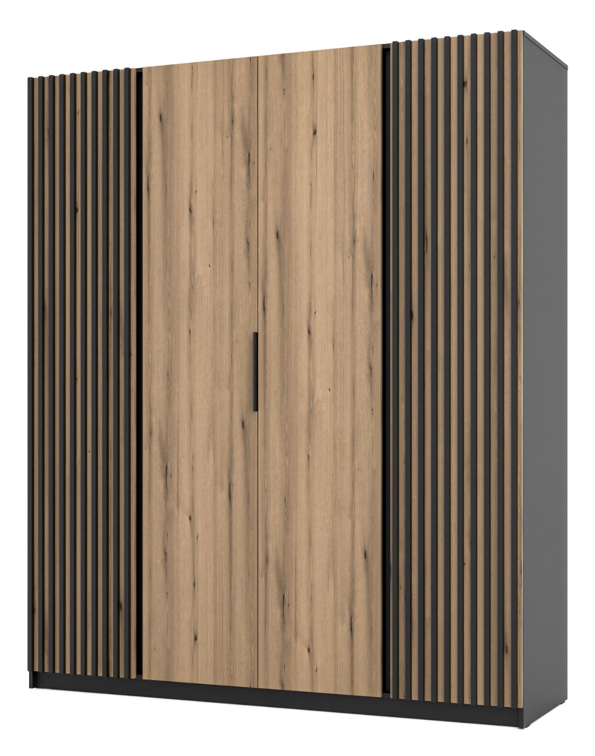Szafa 4-drzwiowa z lamelami Kaja BL/EV-BL 2LAM, 2F Dąb Evoke, Czarny