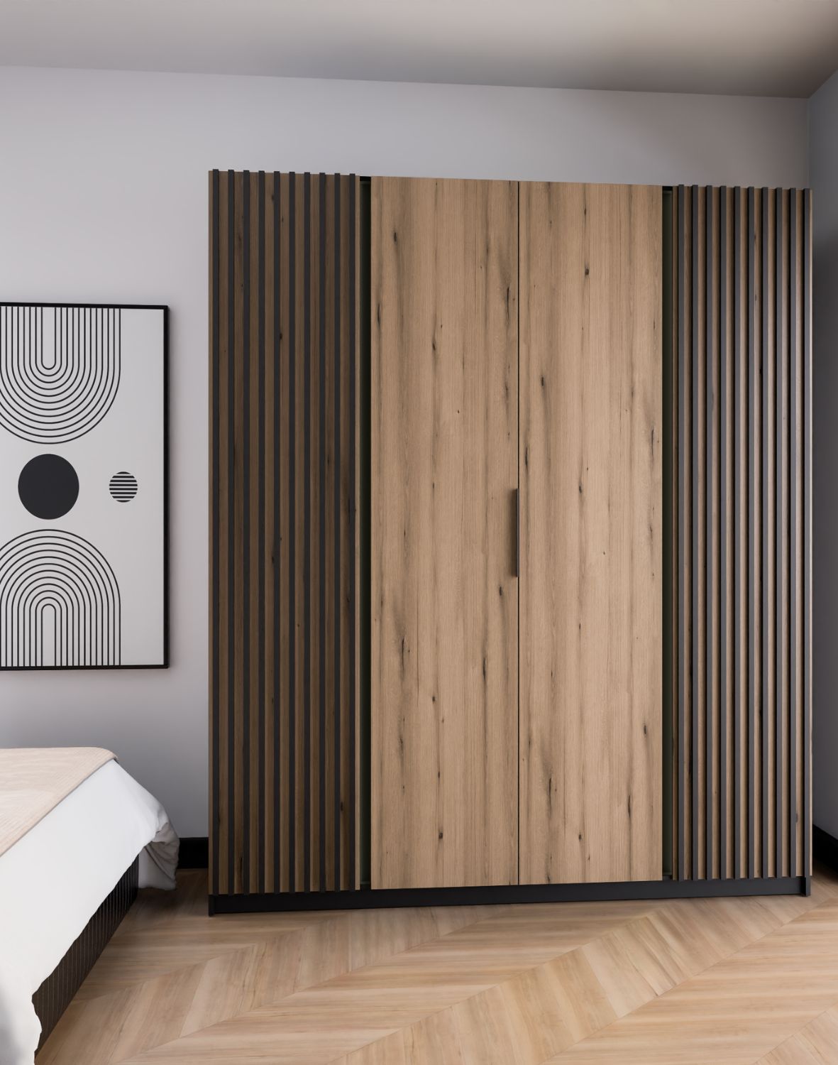 Szafa 4-drzwiowa z lamelami Kaja BL/EV-BL 2LAM, 2F Dąb Evoke, Czarny