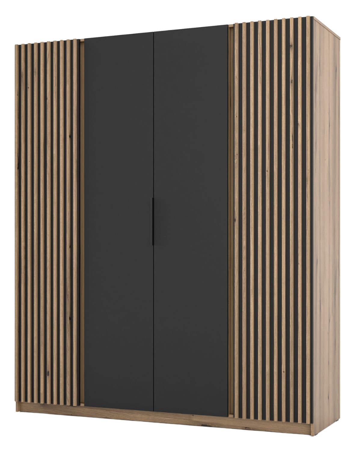 Szafa 4-drzwiowa z lamelami Kaja EV/BL-EV 2LAM, 2F Dąb Evoke, Czarne Lamele