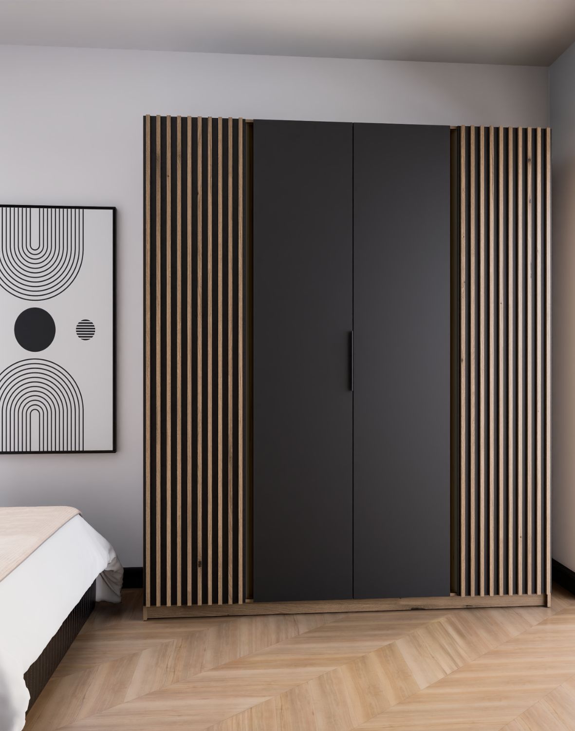 Szafa 4-drzwiowa z lamelami Kaja EV/BL-EV 2LAM, 2F Dąb Evoke, Czarne Lamele