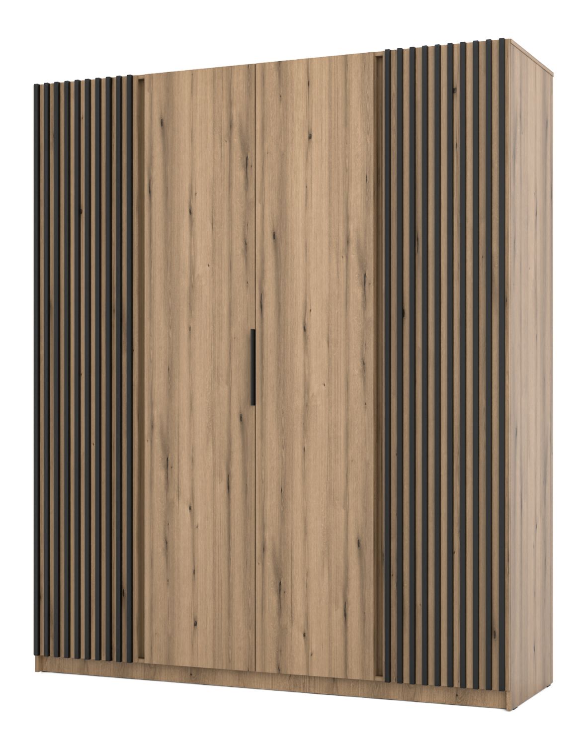 Szafa 4-drzwiowa z lamelami Kaja EV/EV-BL 2LAM, 2F Dąb Evoke, Czarne Lamele