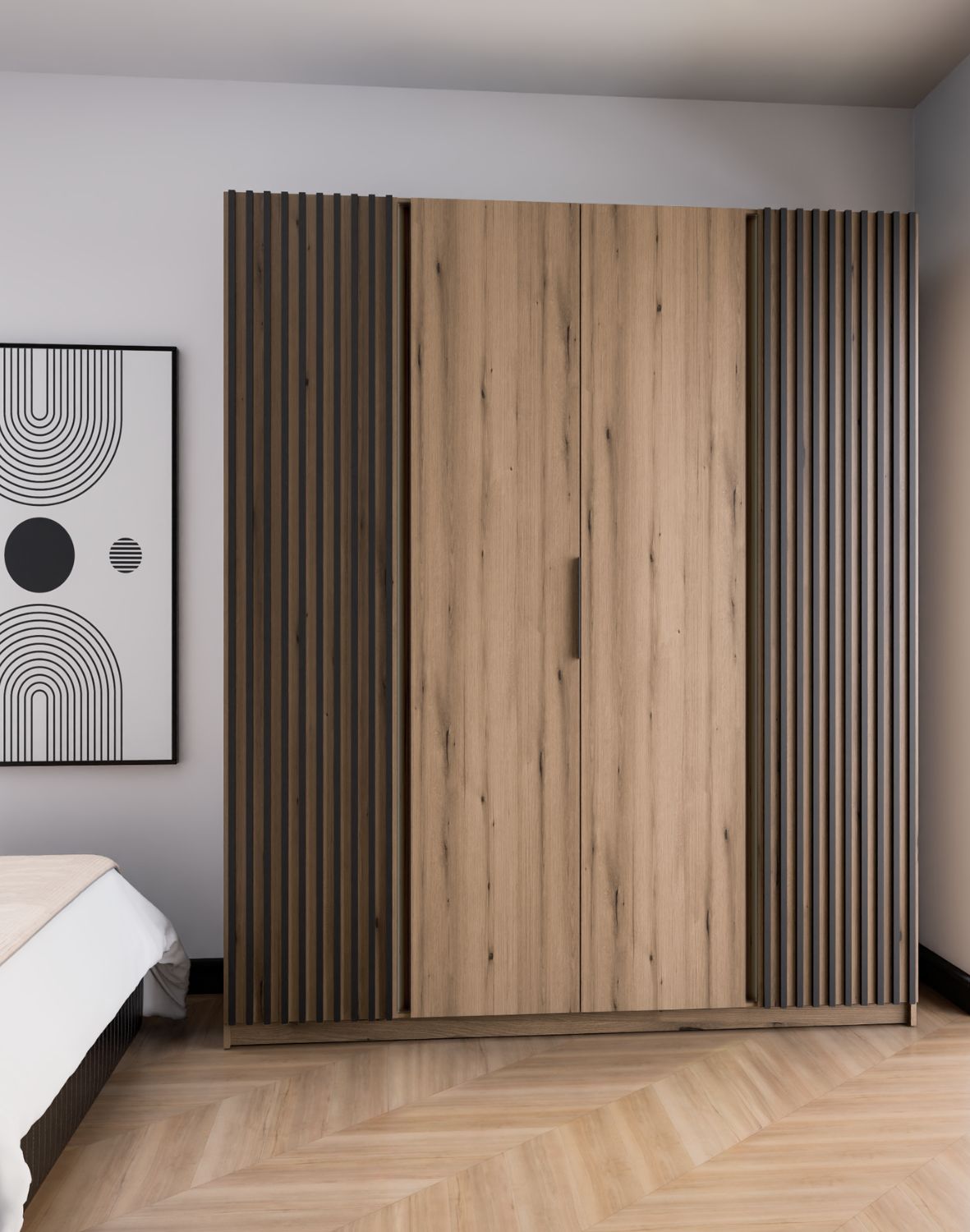 Szafa 4-drzwiowa z lamelami Kaja EV/EV-BL 2LAM, 2F Dąb Evoke, Czarne Lamele