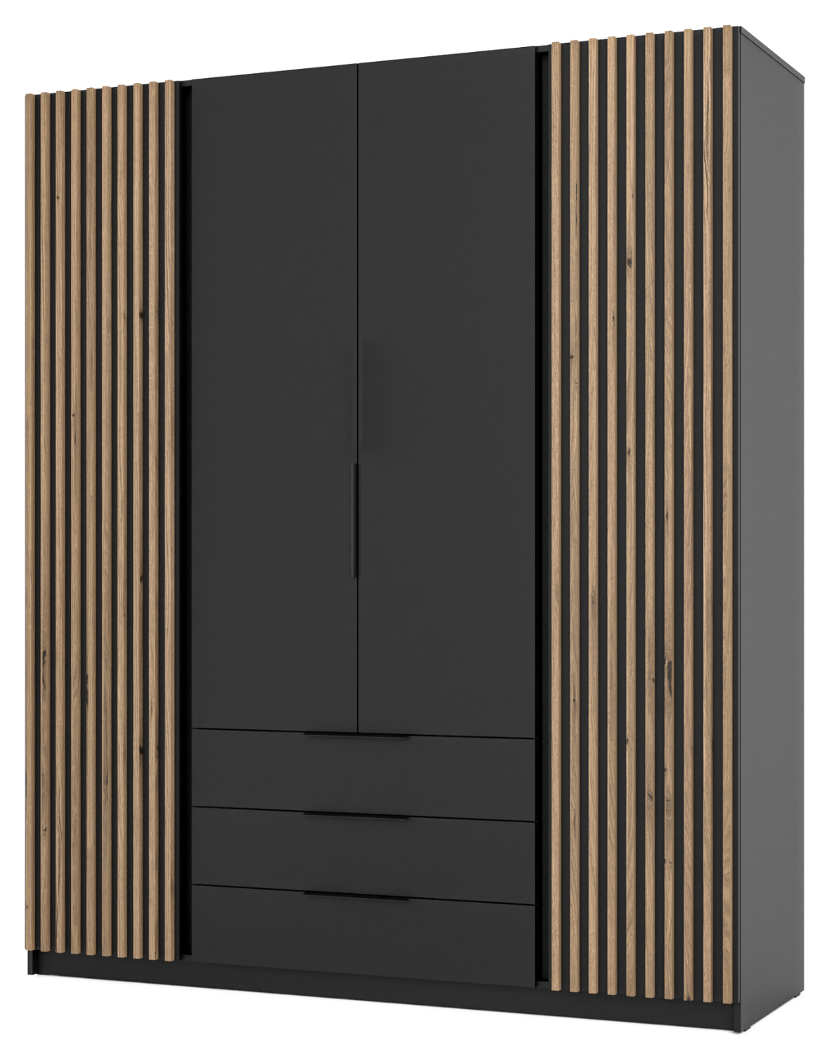Szafa 4-drzwiowa z szufladami i lamelami Kaja BL/BL-EV 2LAM 2F3S Czarny, Lamele Dąb Evoke