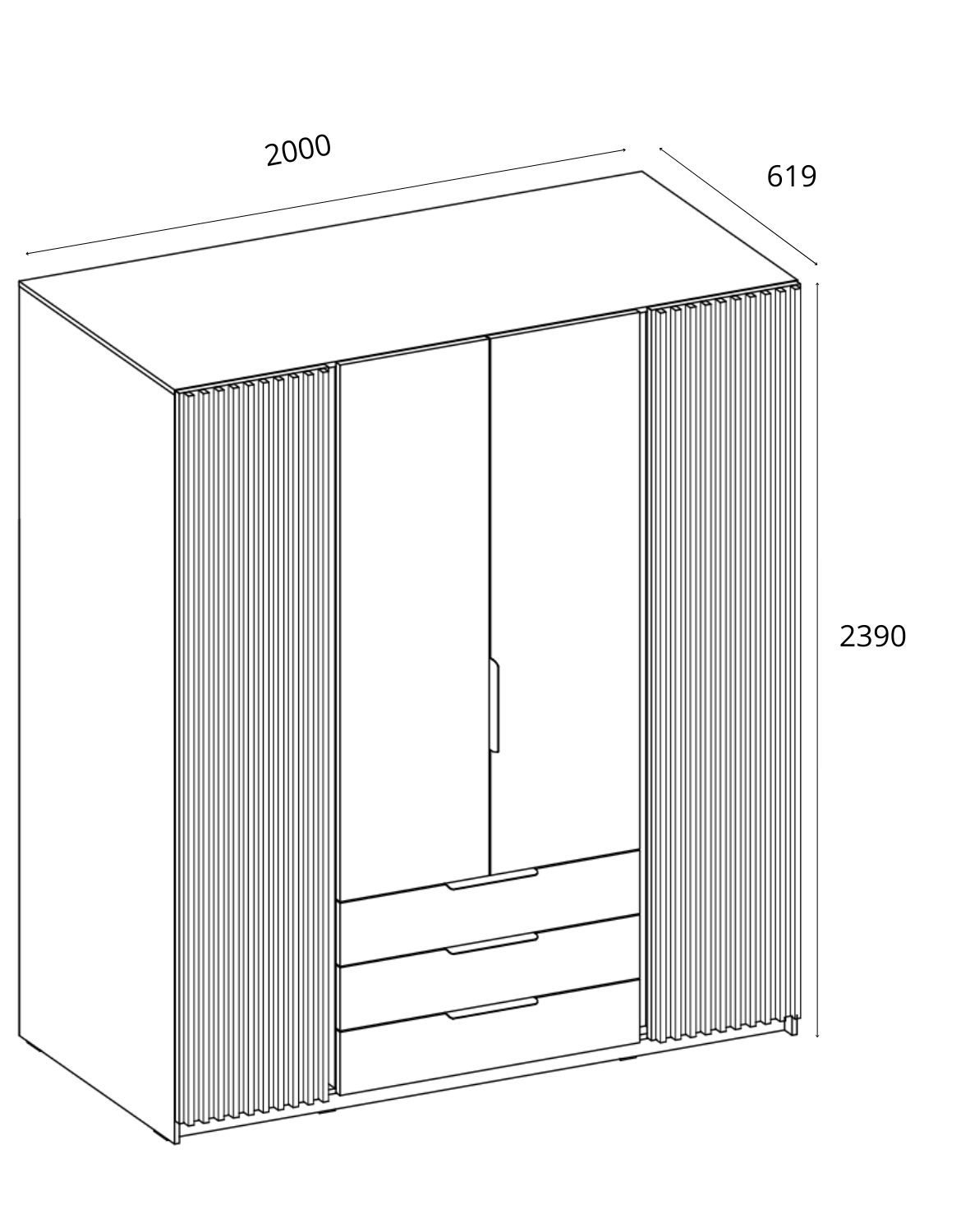 Szafa 4-drzwiowa z szufladami i lamelami Kaja BL/EV 2LAM 4F3S Dąb Evoke, Czarny