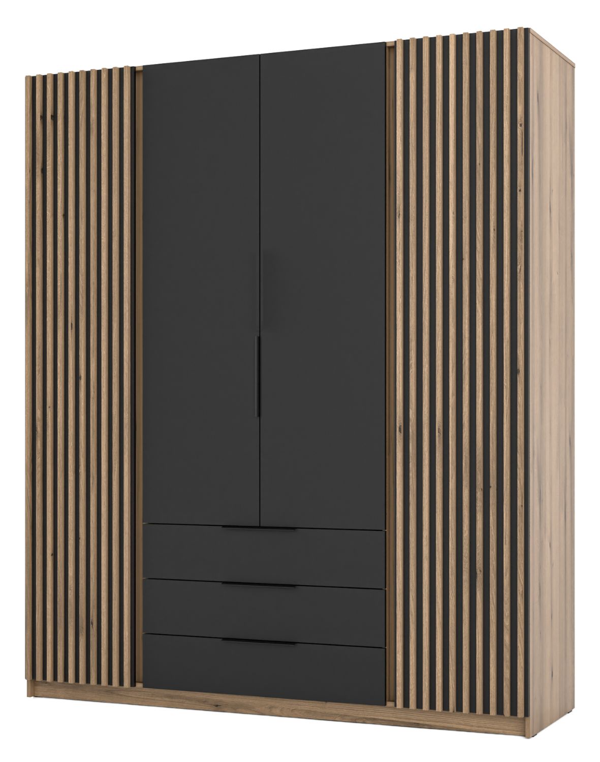 Szafa 4-drzwiowa z szufladami i lamelami Kaja EV/BL-EV 2LAM 2F3S Czarny, Lamele Dąb Evoke