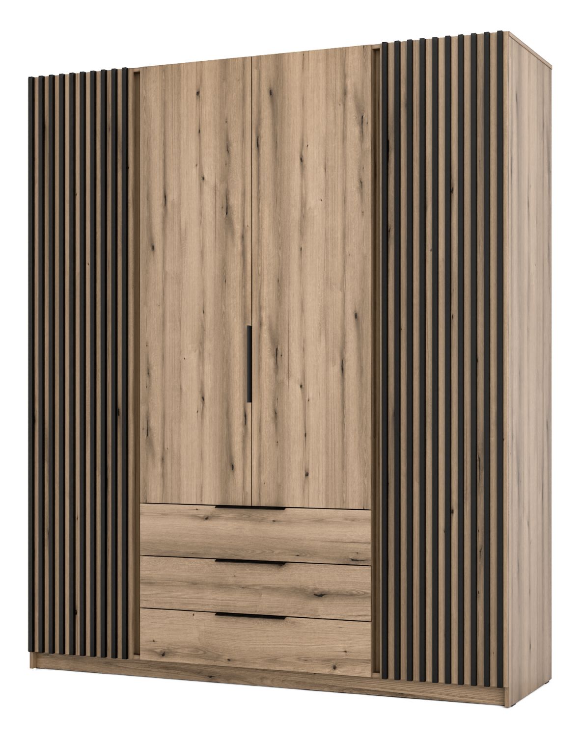 Szafa 4-drzwiowa z szufladami i lamelami Kaja EV/EV-BL 2LAM 2F3S Dąb Evoke, Lamele Czarne