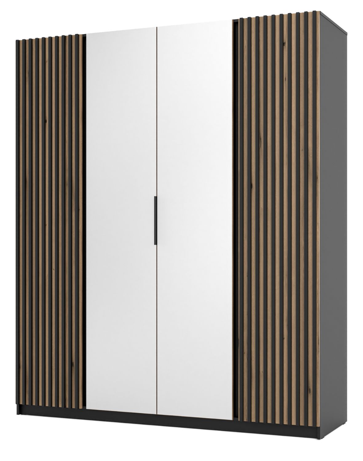 Szafa 4-drzwiowa z lustrami i lamelami Kaja BL/EV-BL 2LAM, 2 Lustro Dąb Evoke, Czarny