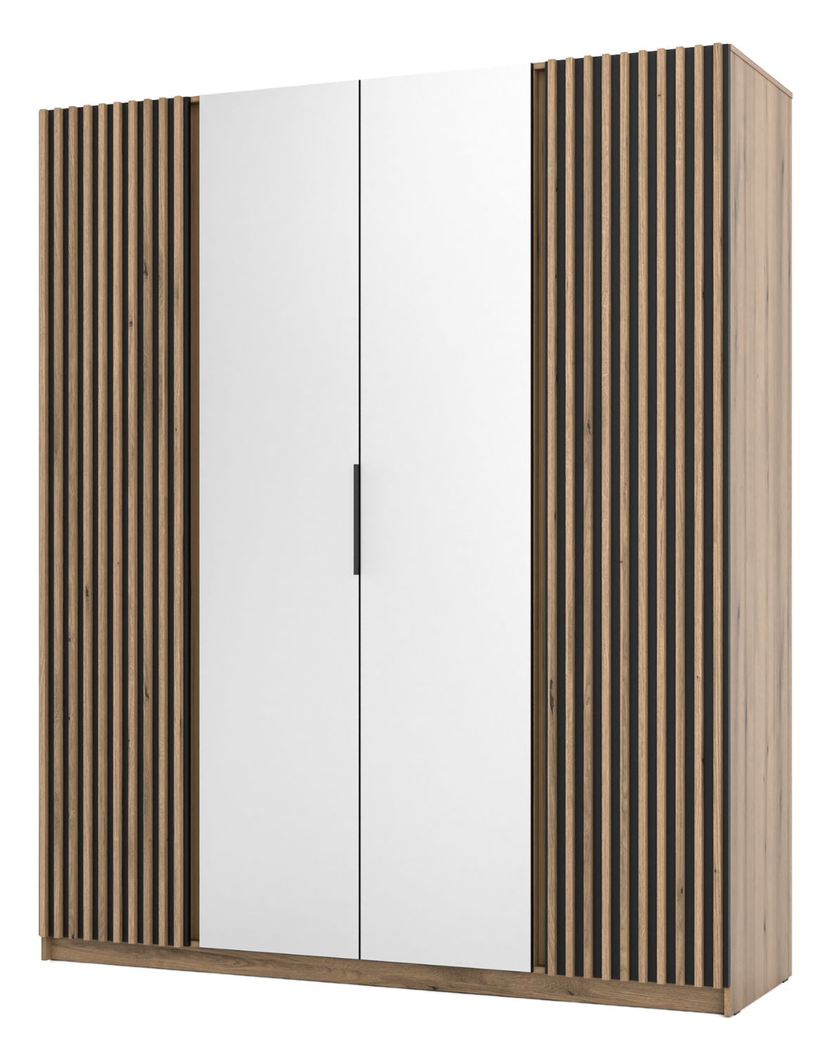 Szafa 4-drzwiowa z lustrami i lamelami Kaja EV/BL-EV 2LAM, 2 Lustro Czarne, Lamele Dąb Evoke