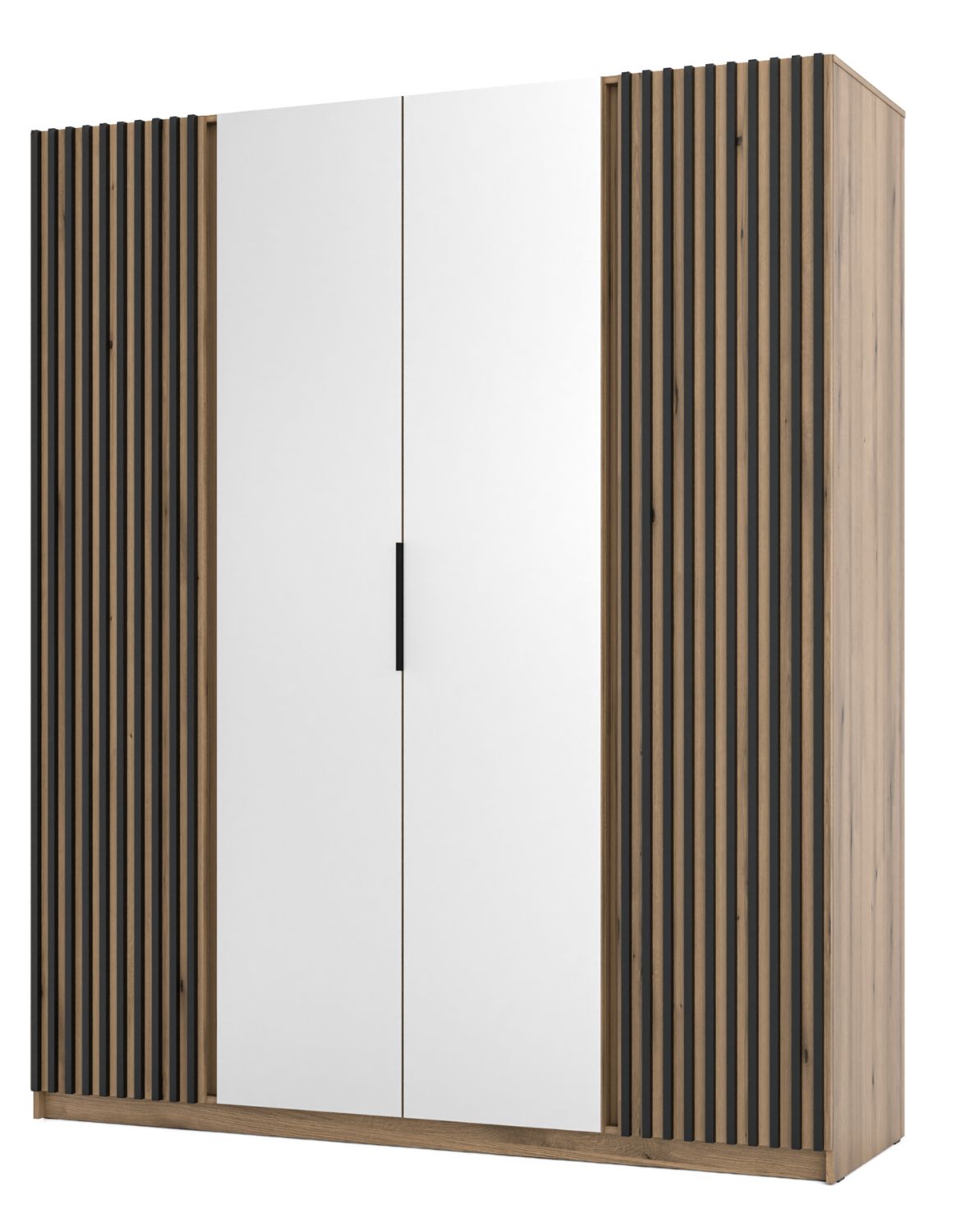 Szafa 4-drzwiowa z lustrami i lamelami Kaja EV/EV-BL 2LAM, 2 Lustro Dąb Evoke, Lamele Czarne