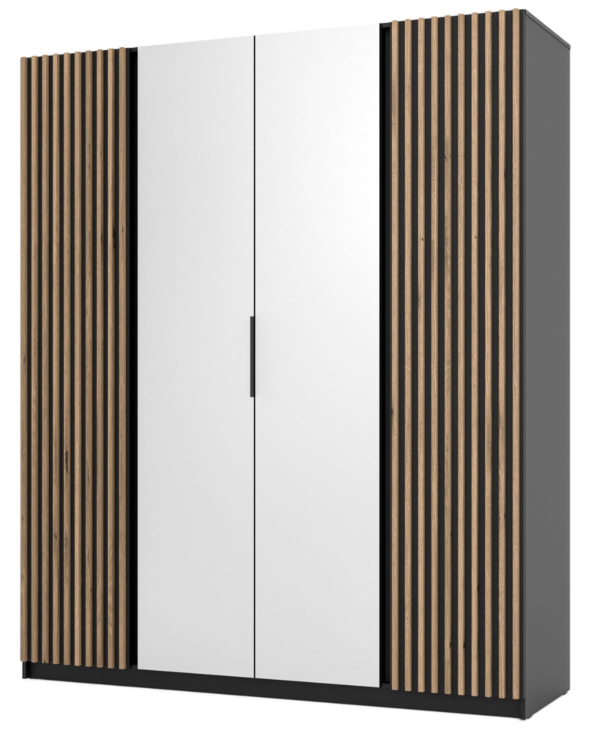 Szafa 4-drzwiowa z lustrami i lamelami Kaja BL/EV-BL 2LAM, 2 Lustro Dąb Evoke, Czarny