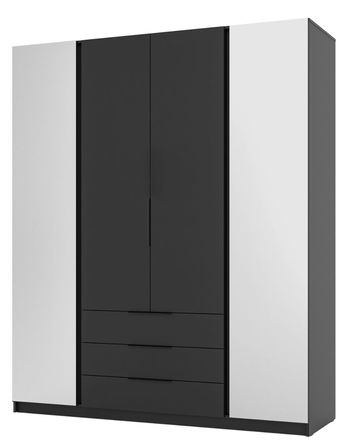 Szafa 4-drzwiowa z lustrami i szufladami Kaja Czarny (BL/BL, 2 lustro, 2F3S)