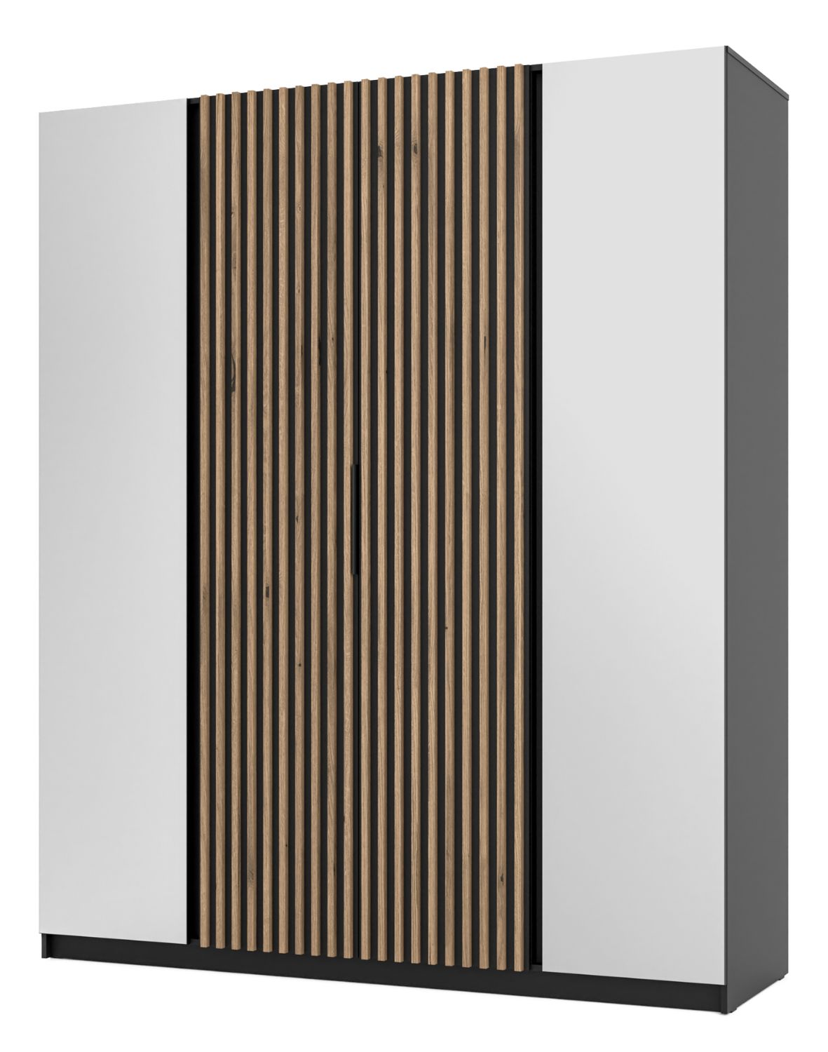 Szafa 4-drzwiowa z lustrami i lamelami Kaja BL/BL-EV 2 Lustro, 2LAM Dąb Evoke, Czarny