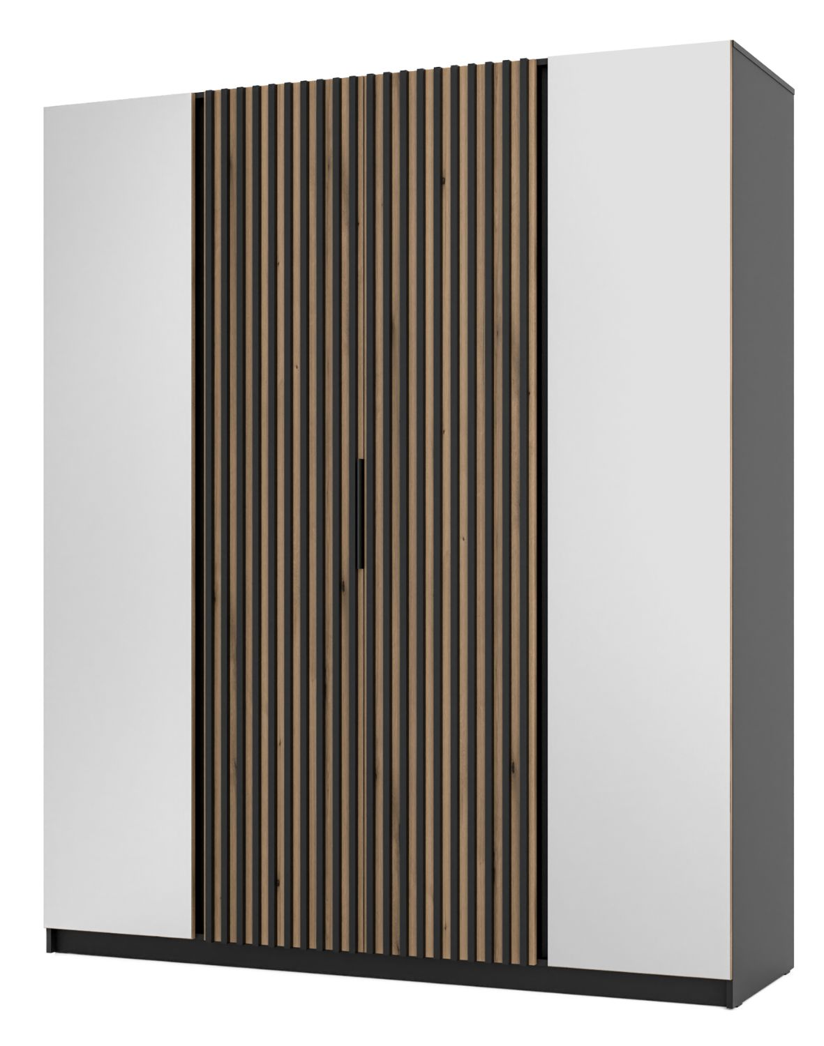 Szafa 4-drzwiowa z lustrami i lamelami Kaja BL/EV-BL 2 Lustro, 2LAM Dąb Evoke, Czarny