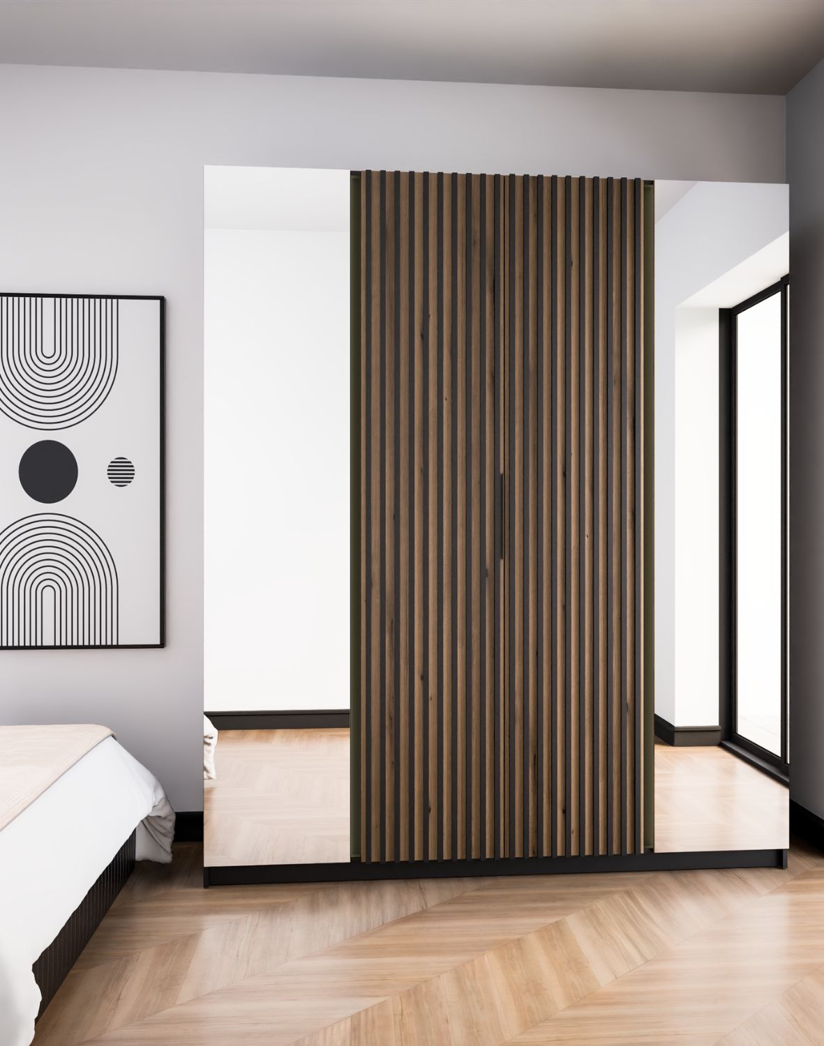 Szafa 4-drzwiowa z lustrami i lamelami Kaja BL/EV-BL 2 Lustro, 2LAM Dąb Evoke, Czarny