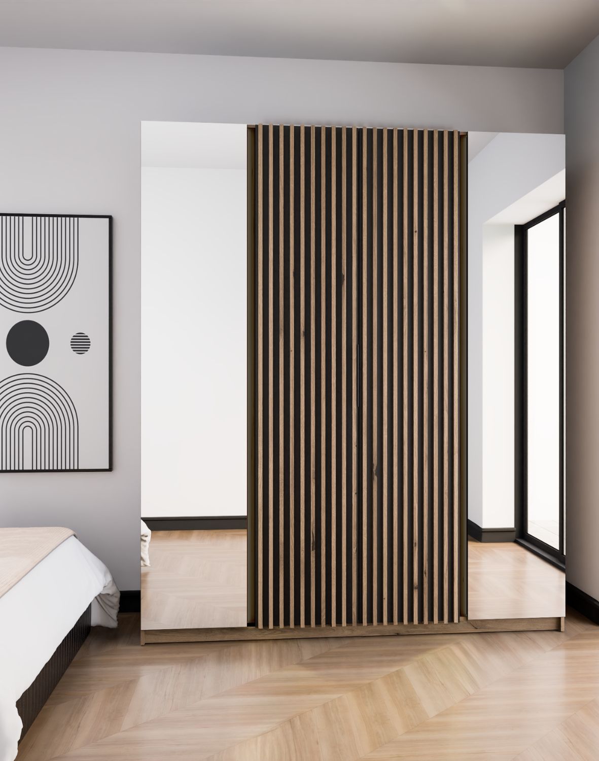 Szafa 4-drzwiowa z lustrami i lamelami Kaja EV/BL-EV 2 Lustro, 2LAM Dąb Evoke