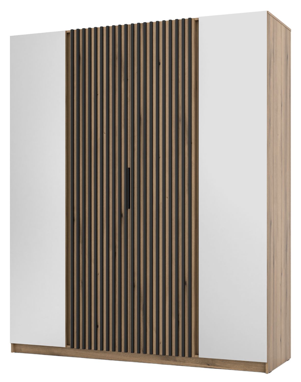 Szafa 4-drzwiowa z lustrami i lamelami Kaja EV/EV-BL 2 Lustro, 2LAM Dąb Evoke, Czarne Lamele
