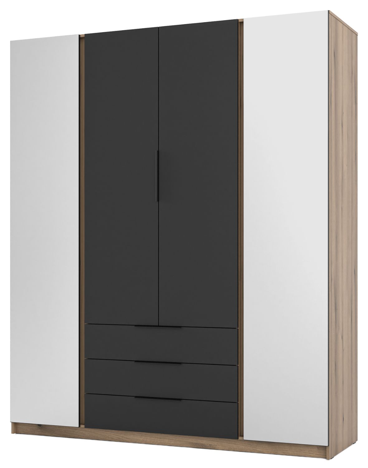 zafa 4-drzwiowa z lustrami i szufladami Kaja Czarna, Dąb Evoke (EV/BL, 2 lustro, 2F3S)