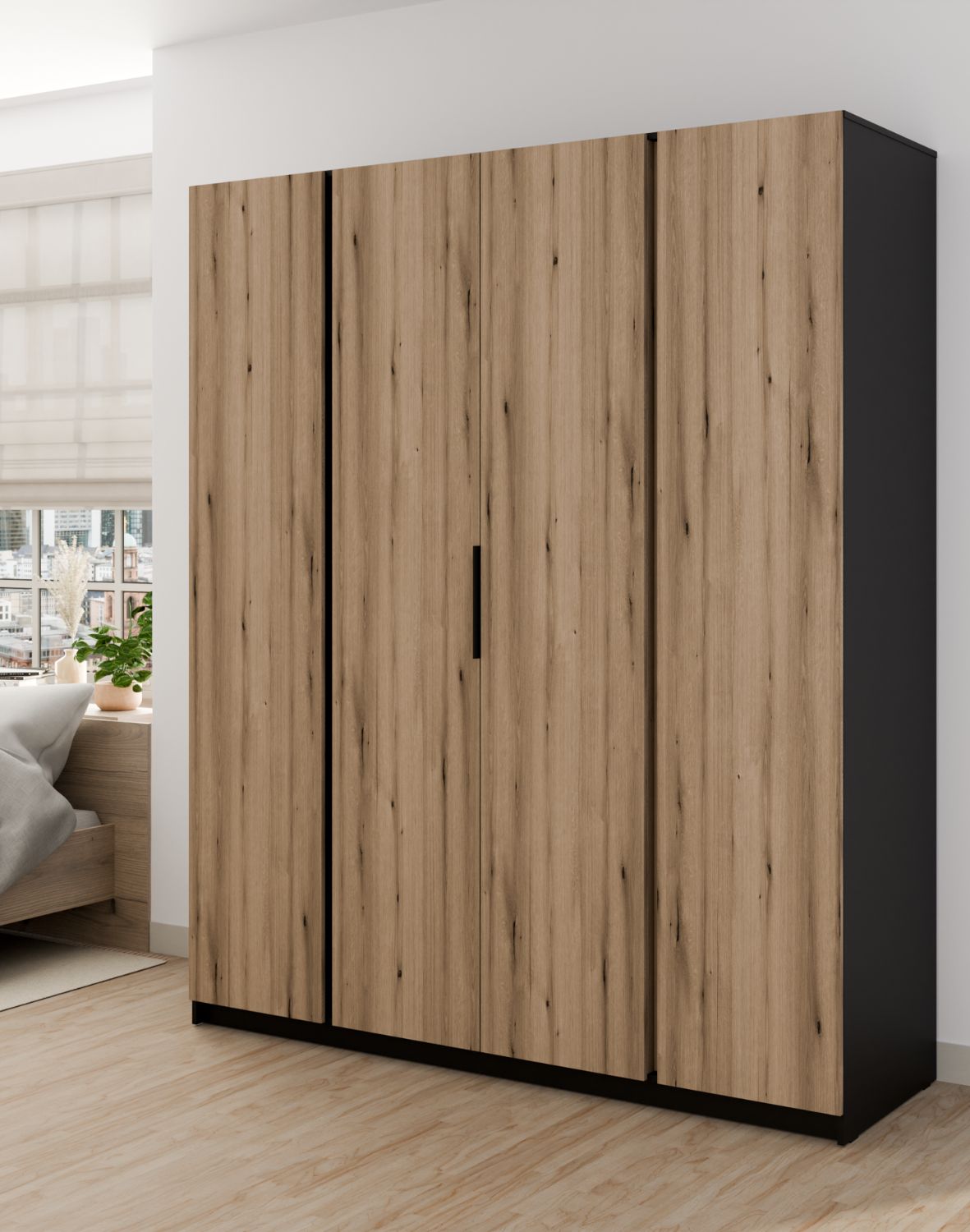 Szafa 4-drzwiowa Kaja BL/EV 4F Czarny, Dąb Evoke