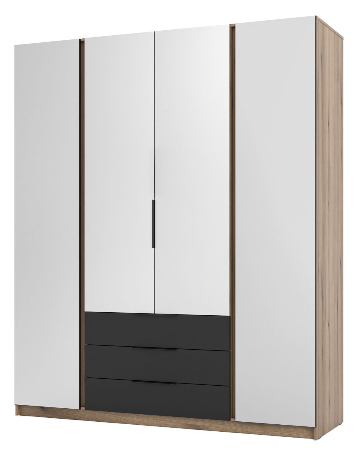 Szafa 4-drzwiowa z lustrami i szufladami Kaja EV/BL 4 Lustro, 3S Czarna, Dąb Evoke