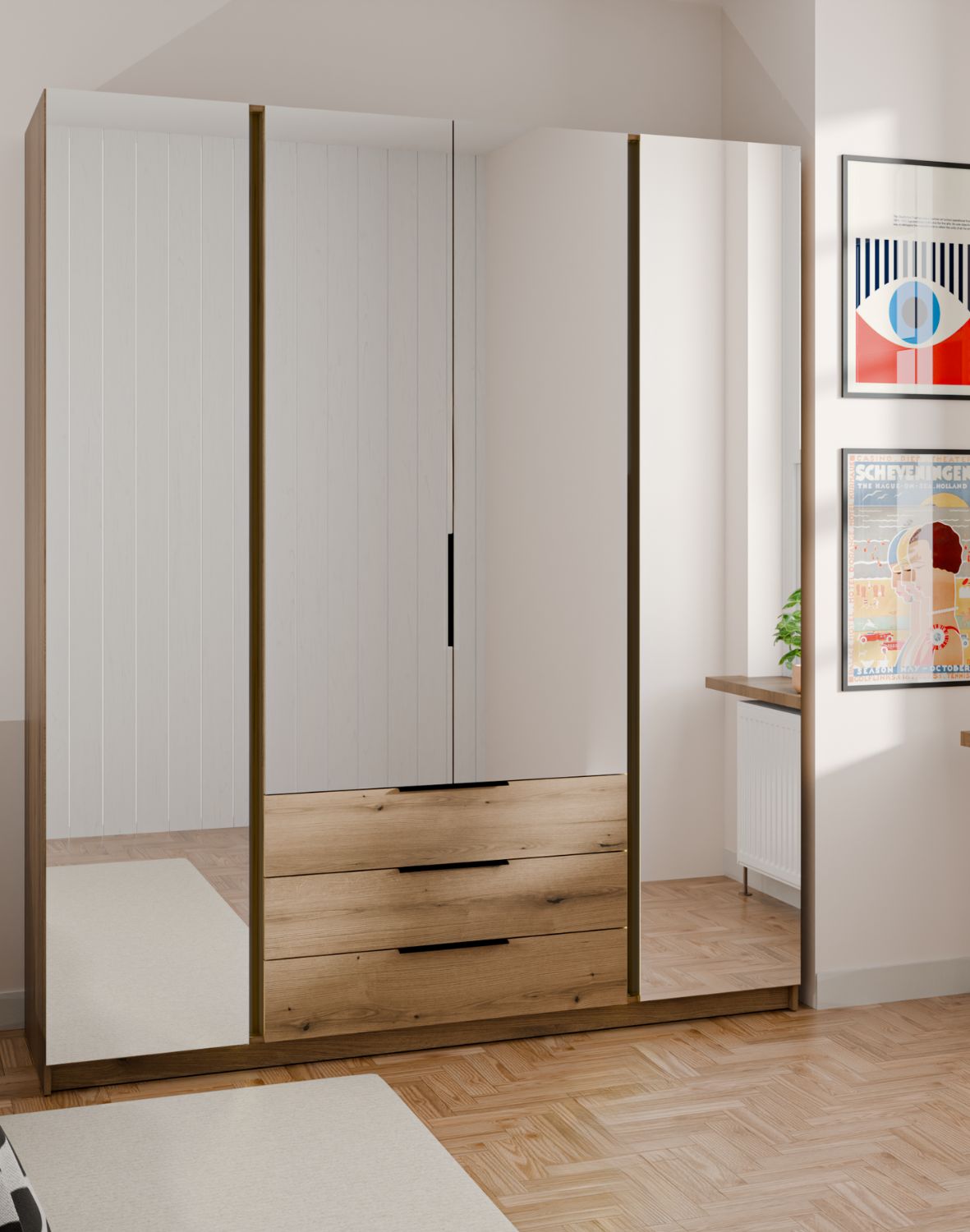 Szafa 4-drzwiowa z lustrami i szufladami Kaja EV/EV 4 Lustro, 3S Dąb Evoke