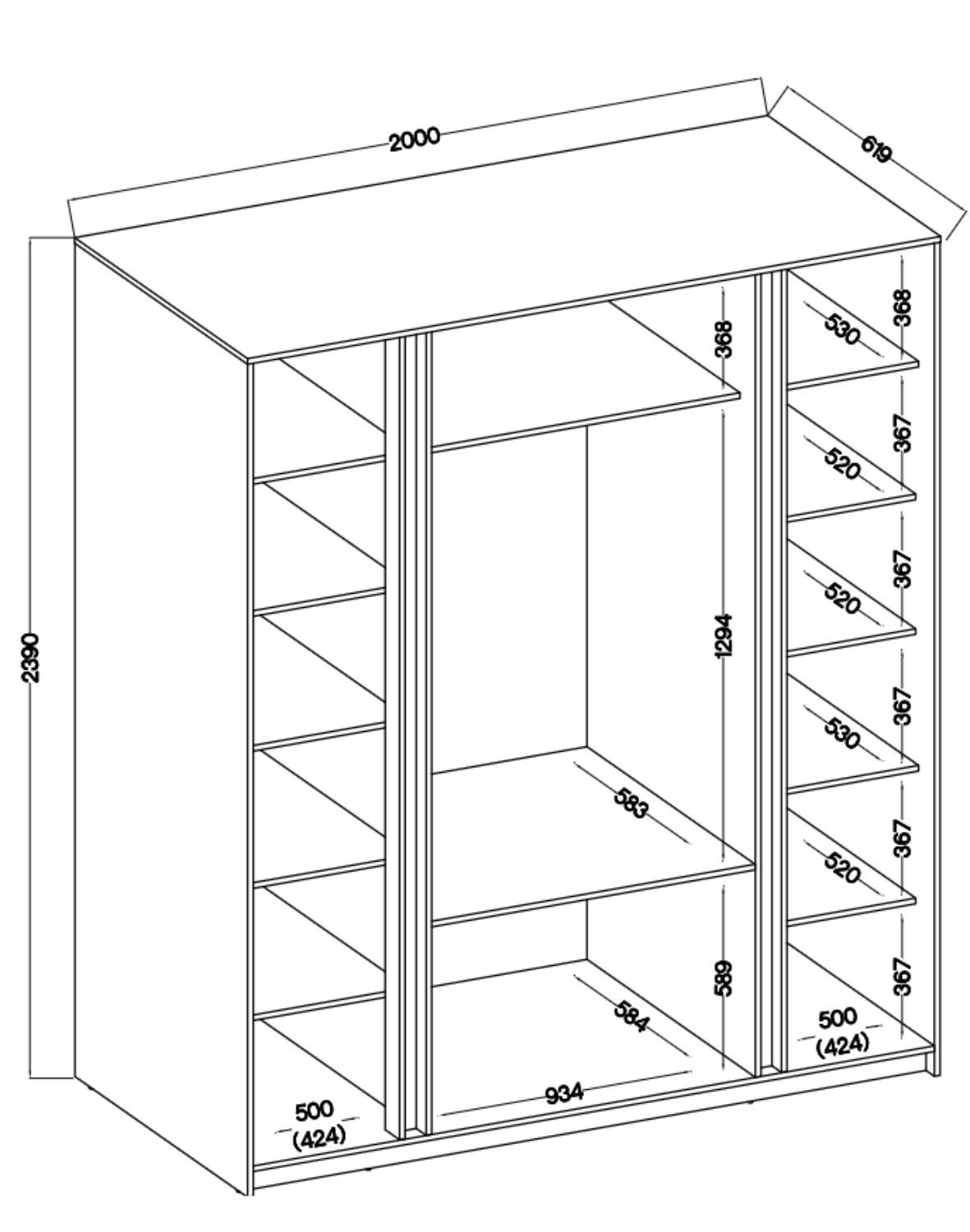Szafa 4-drzwiowa z lustrami i szufladami Kaja EV/EV 4 Lustro, 3S Dąb Evoke