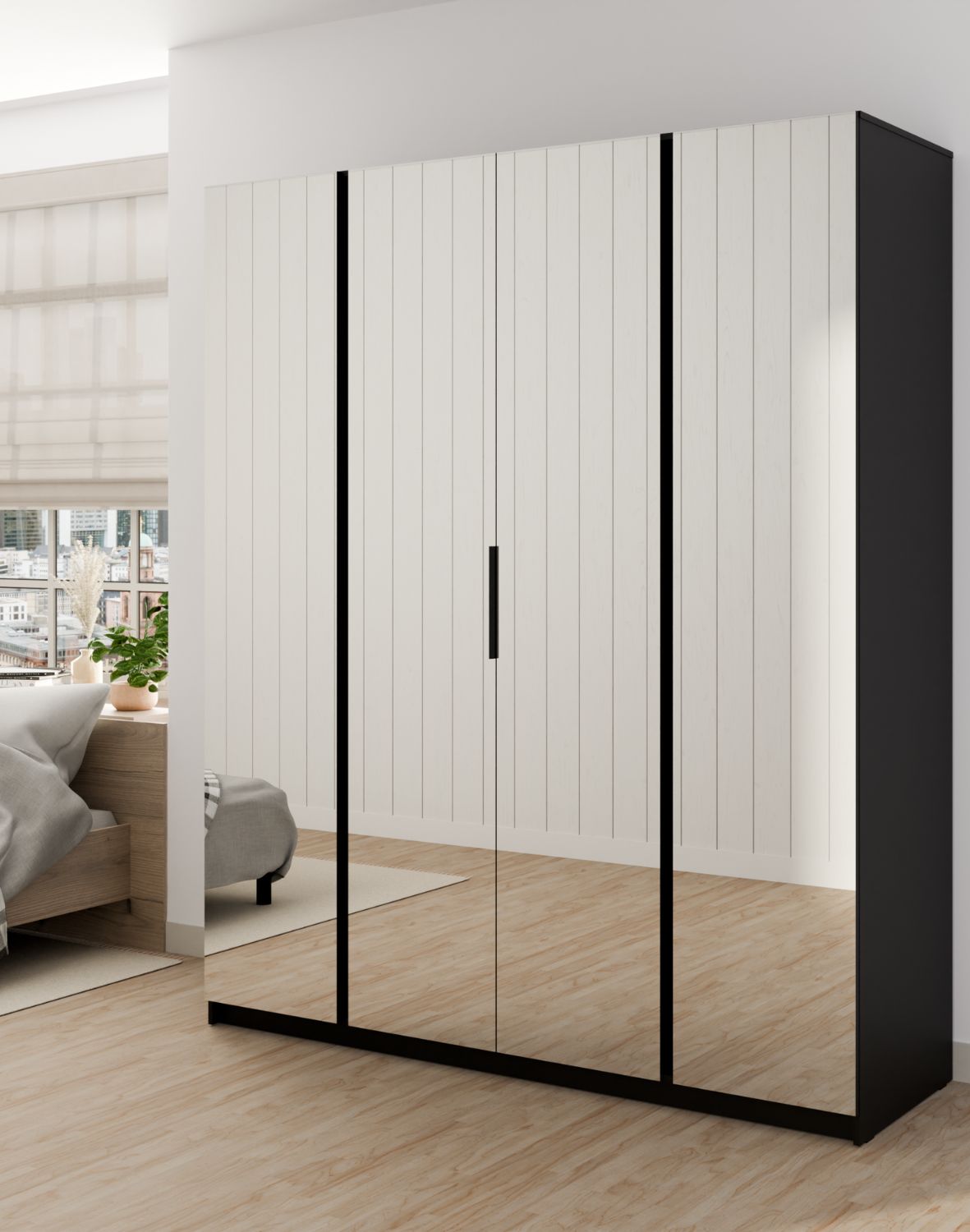 Szafa 4-drzwiowa z lustrami Kaja EV/BL 4 Lustro Dąb Evoke, Czarny