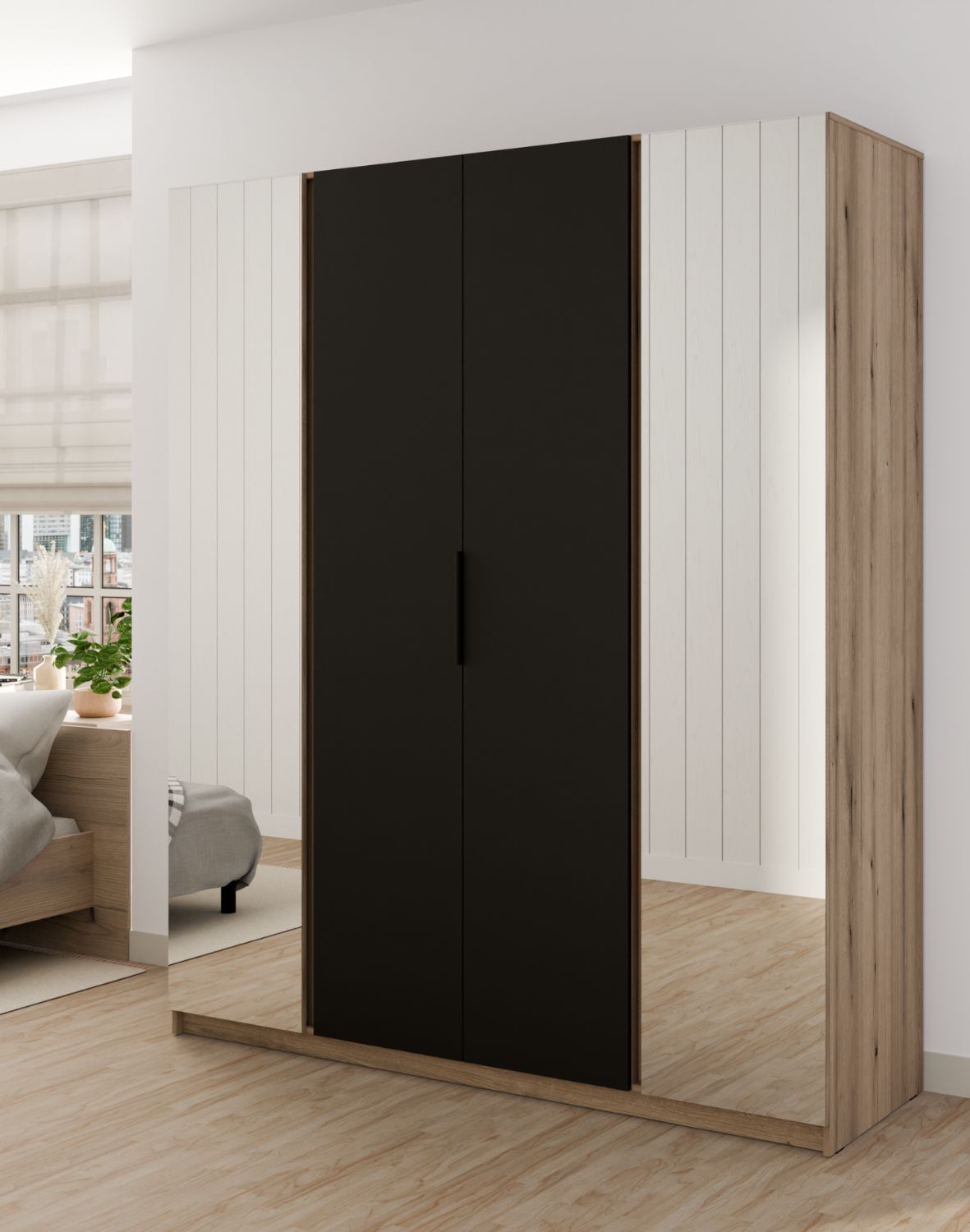 Szafa 4-drzwiowa z lustrami Kaja EV/BL 2 Lustro, 2F Czarny, Dąb Evoke