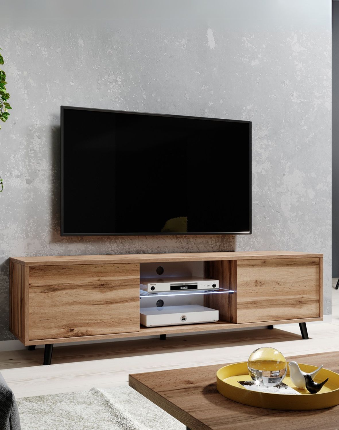 Szafka RTV Luna 01 LED Dąb Wotan 140 cm