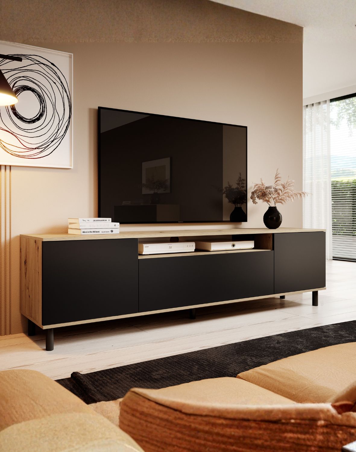 szafka rtv na nożkach logan 200 dąb czarny