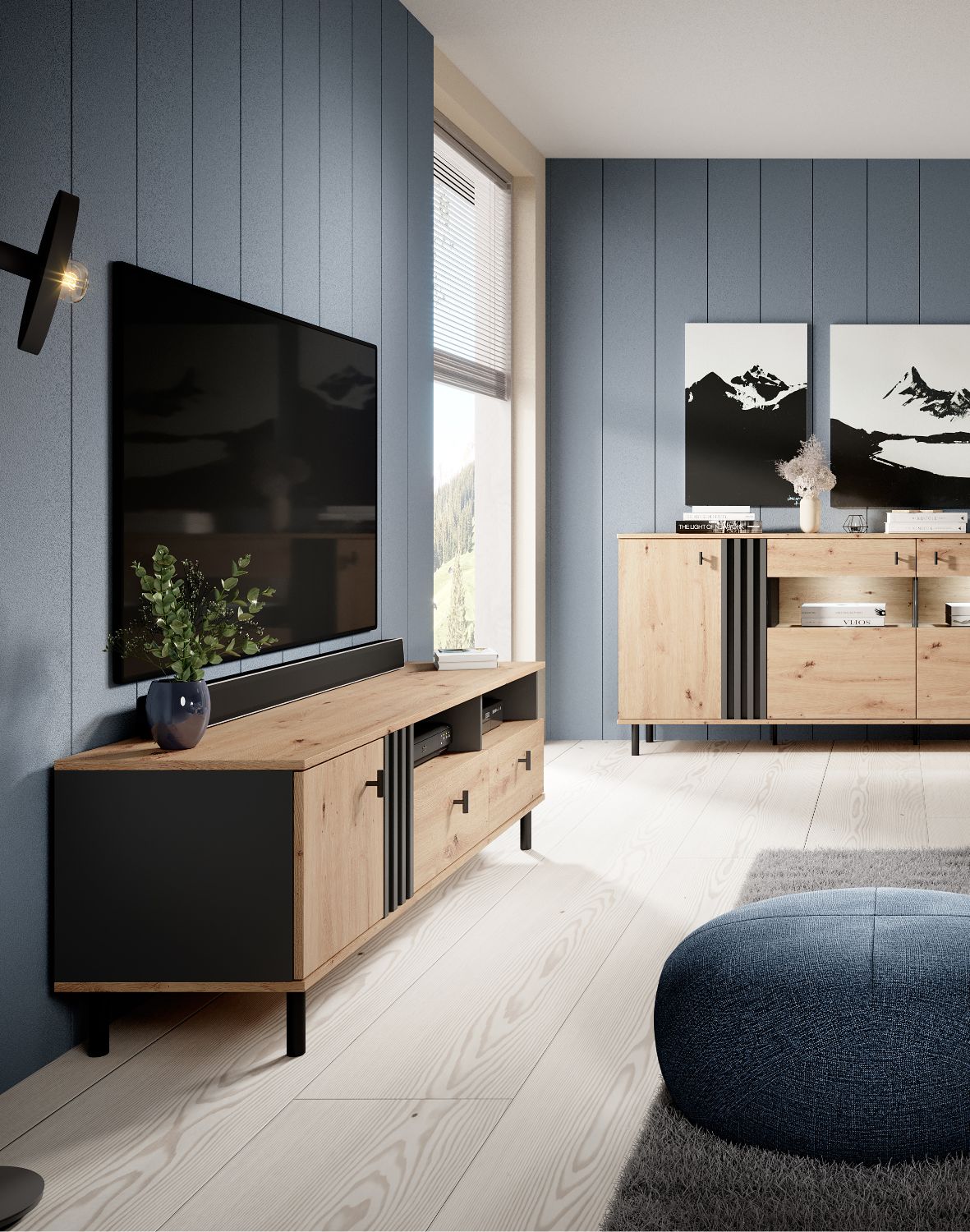 szafka rtv madis b 165 cm dąb artisan antracyt