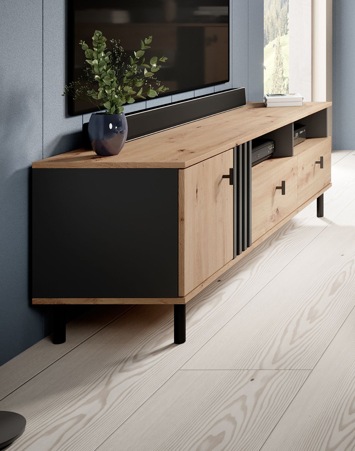 szafka rtv madis b 165 cm dąb artisan antracyt