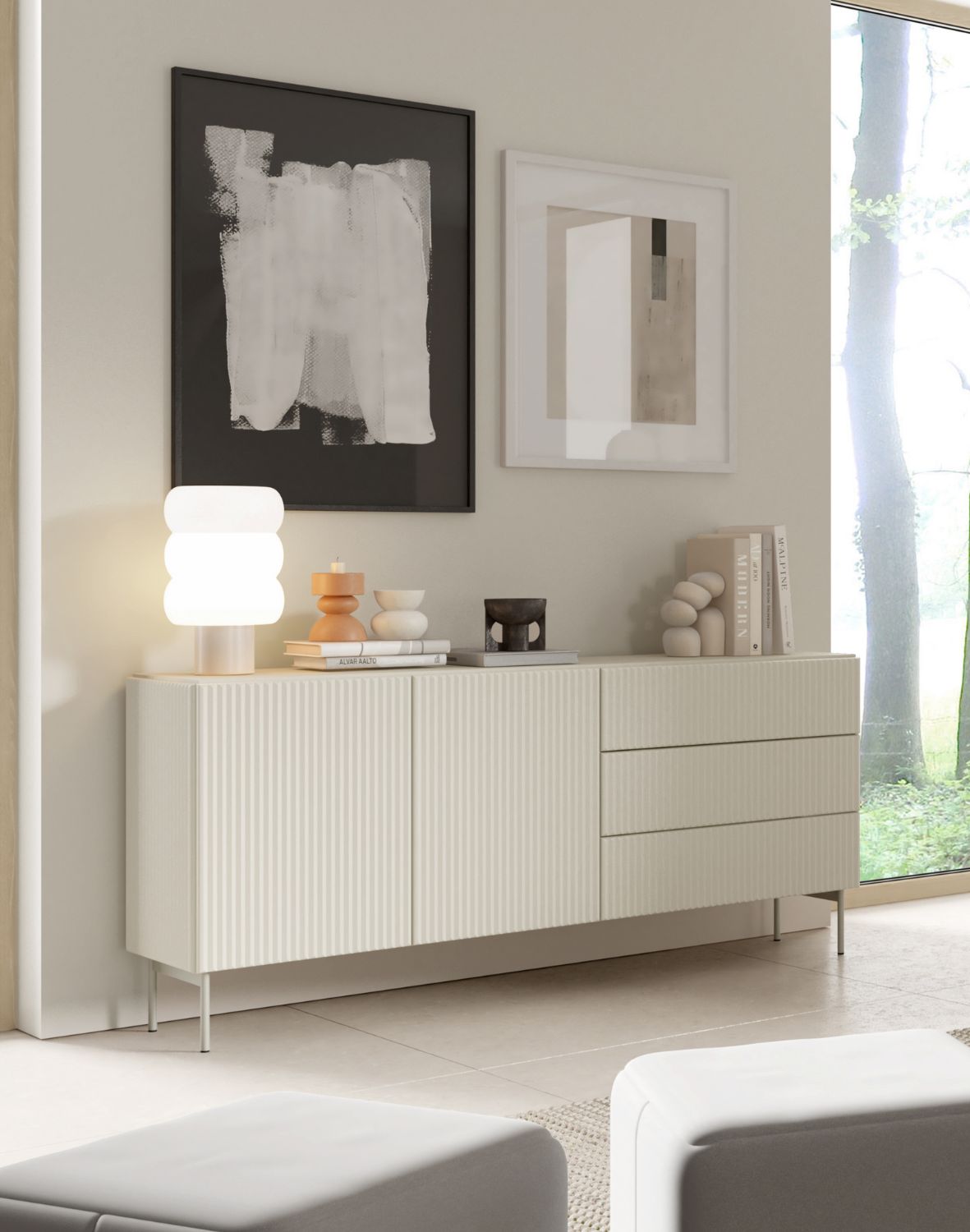 szeroka komoda kaszmirowa z szafkami i szufladami muti c