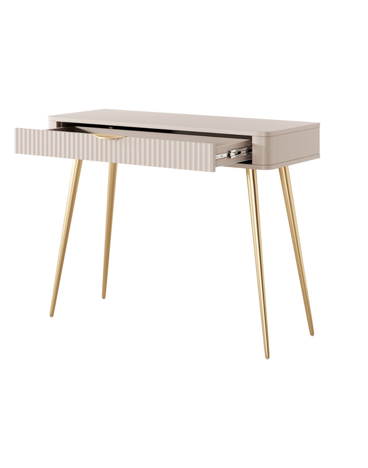 beżowa toaletka do sypialni na złotych nóżkach lante j