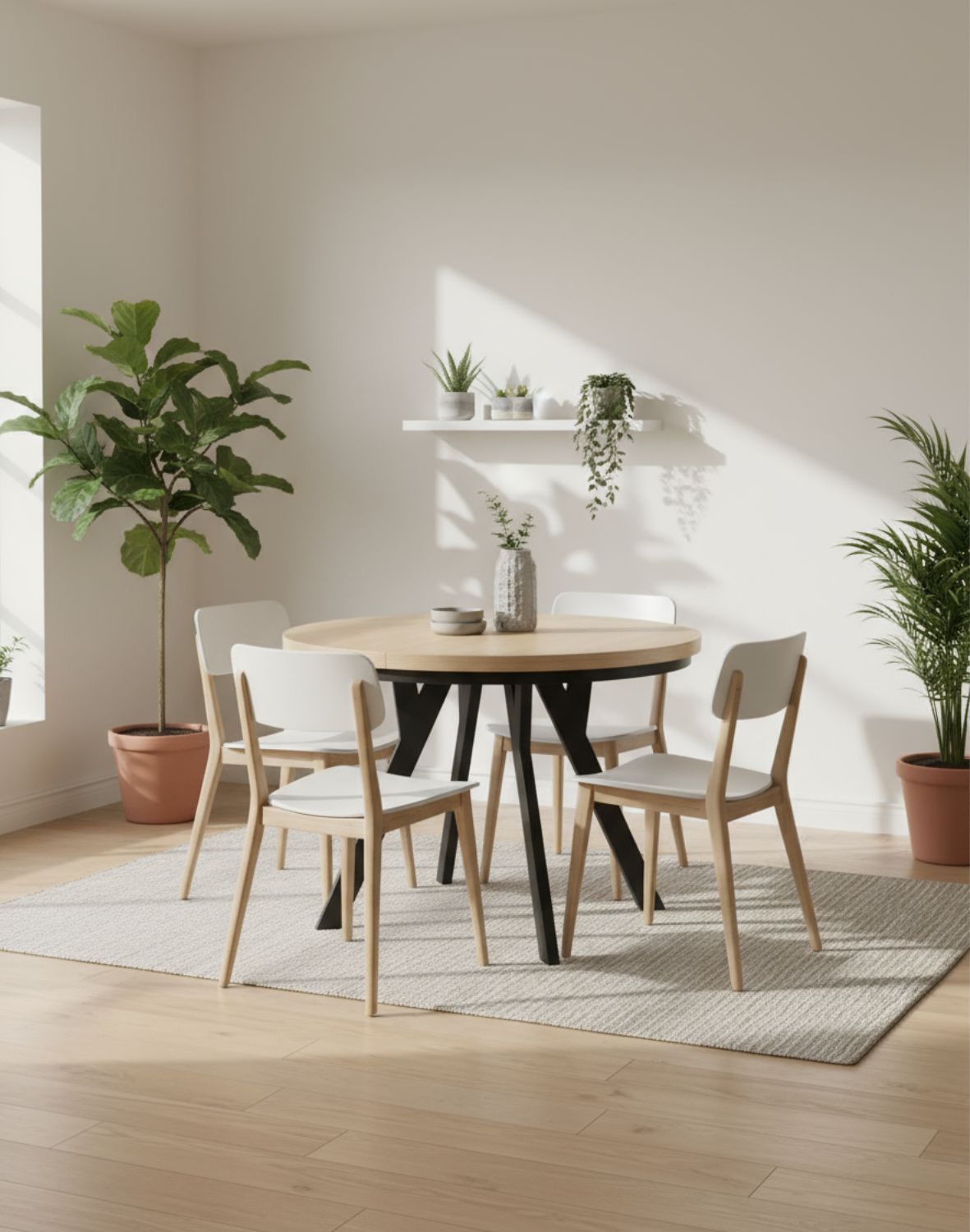 stół rozkładany do jadalni torino 90-190x75 cm, dąb naturalny z czarnymi nogami