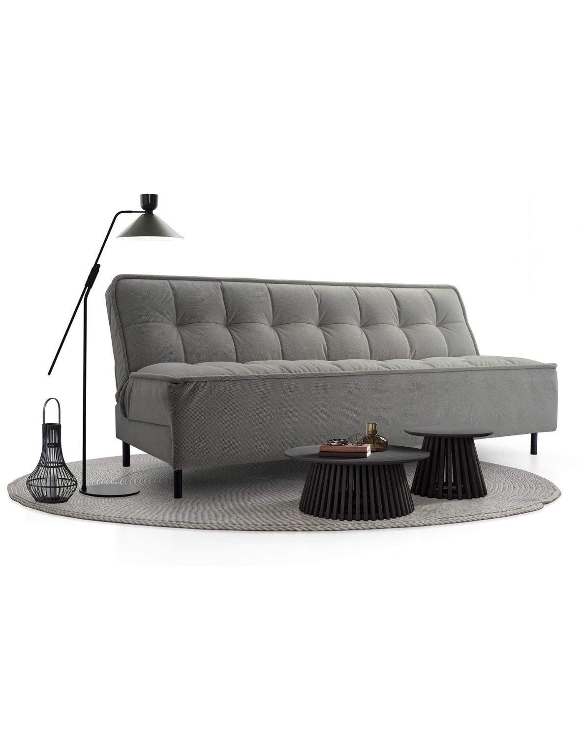 szara wersalka dwuosobowa z funkcją spania jagna