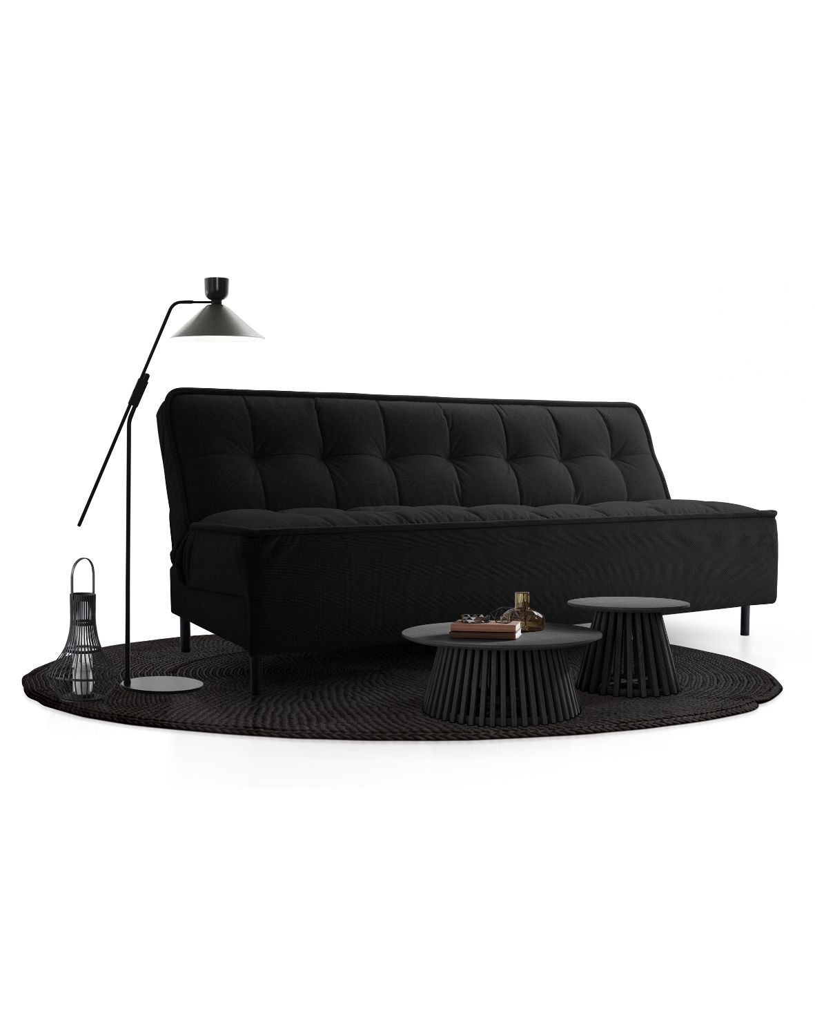 czarna wersalka dwuosobowa z funkcją spania jagna