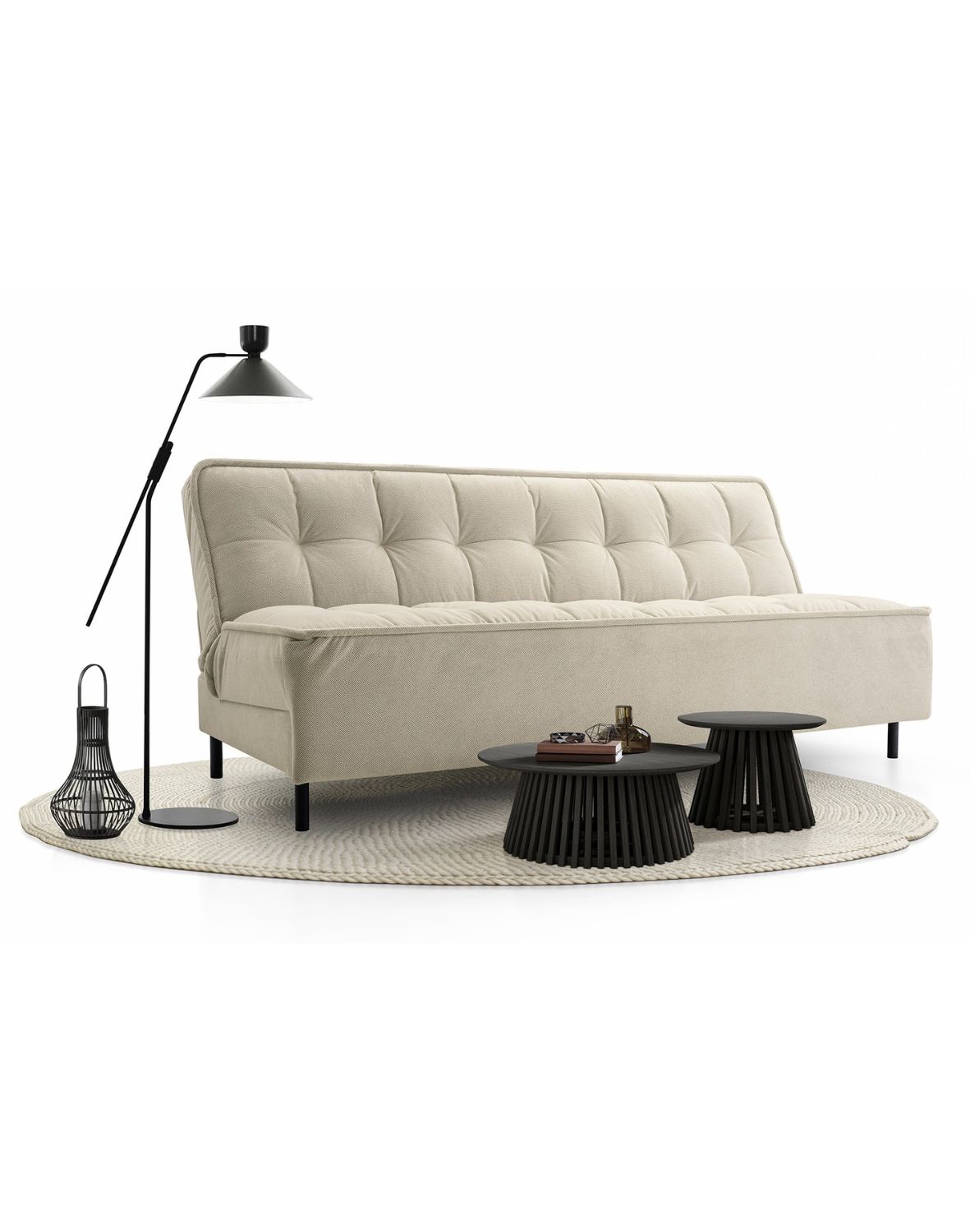 beżowa wersalka dwuosobowa z funkcją spania jagna