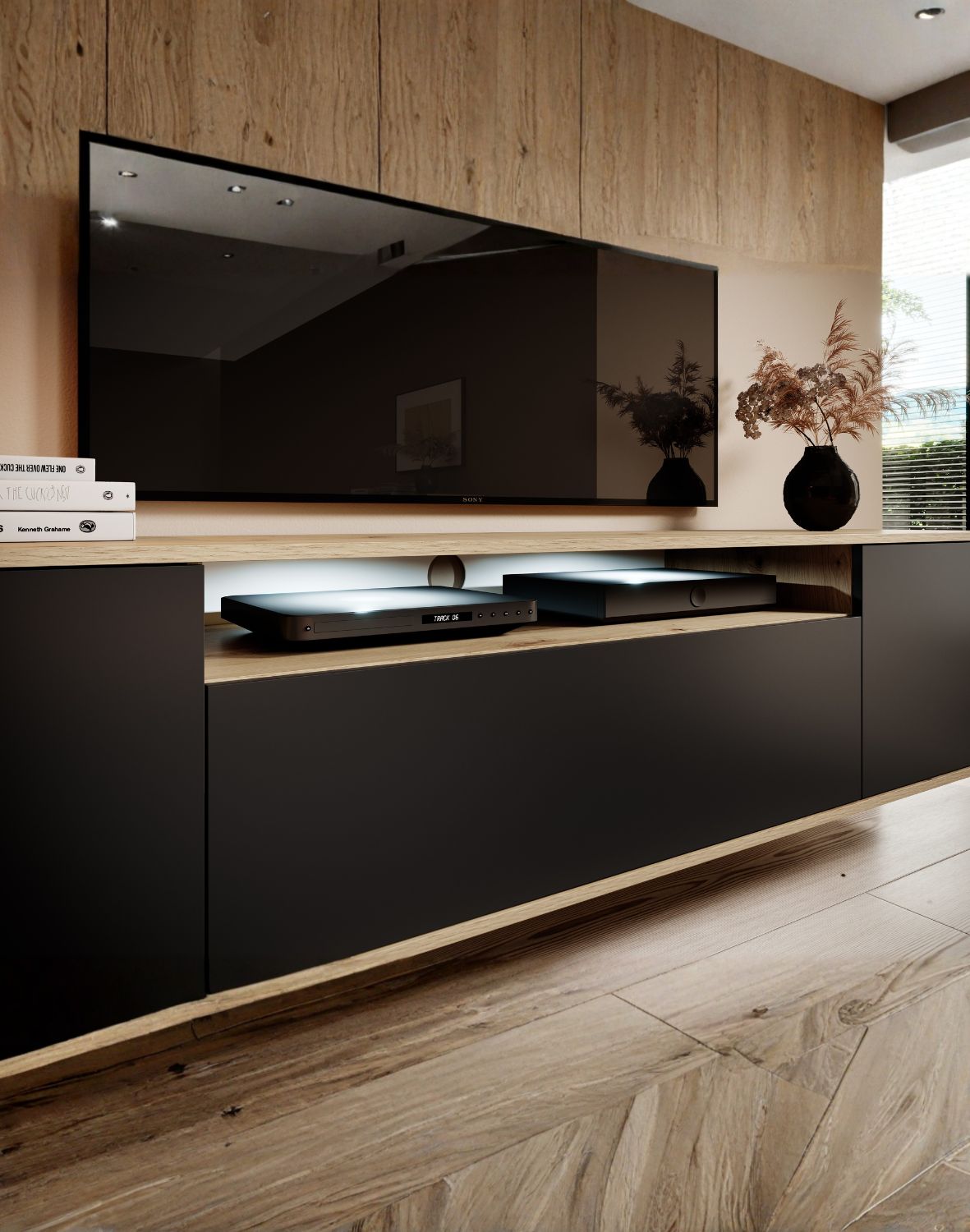 wisząca szafka rtv 200 logan dąb artisan/czarny