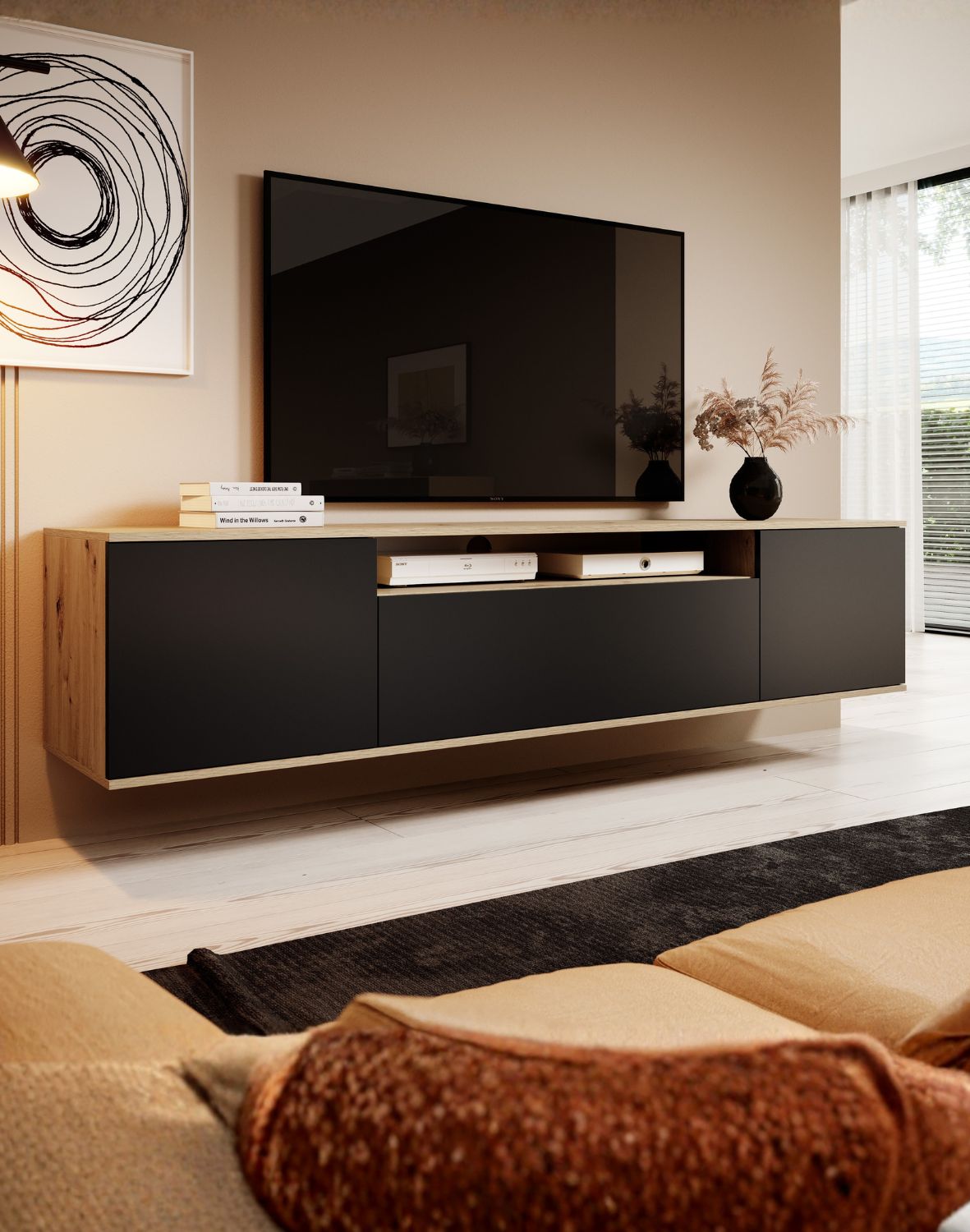 wisząca szafka rtv 200 logan dąb artisan/czarny