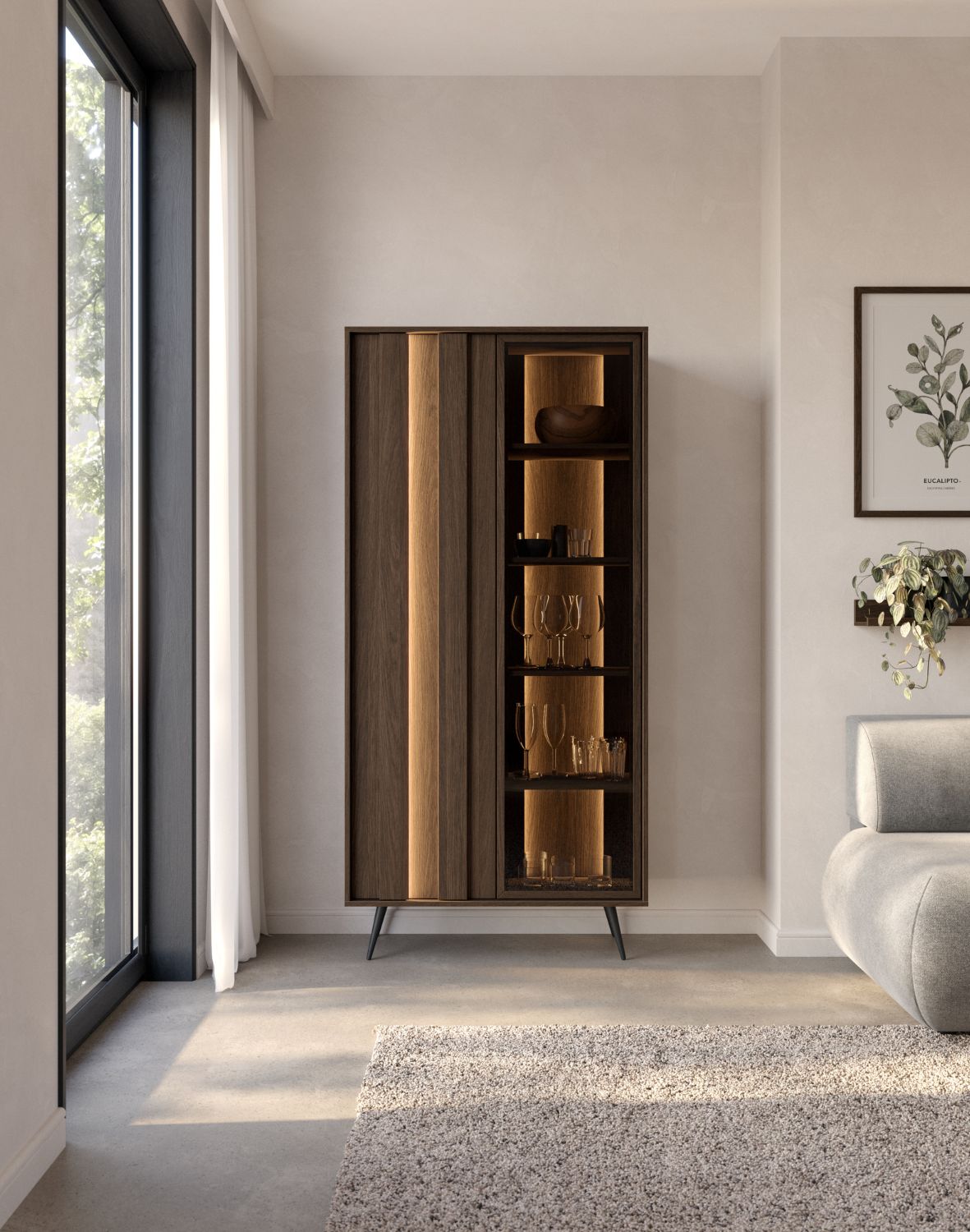 wysoka witryna do salonu amaro dąb dunin z oświetleniem led