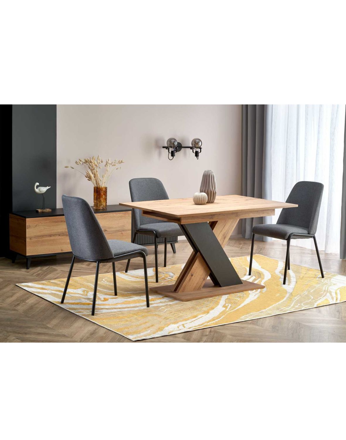 stół rozkładany xarelto (130–175x85 cm), dąb wotan - czarny