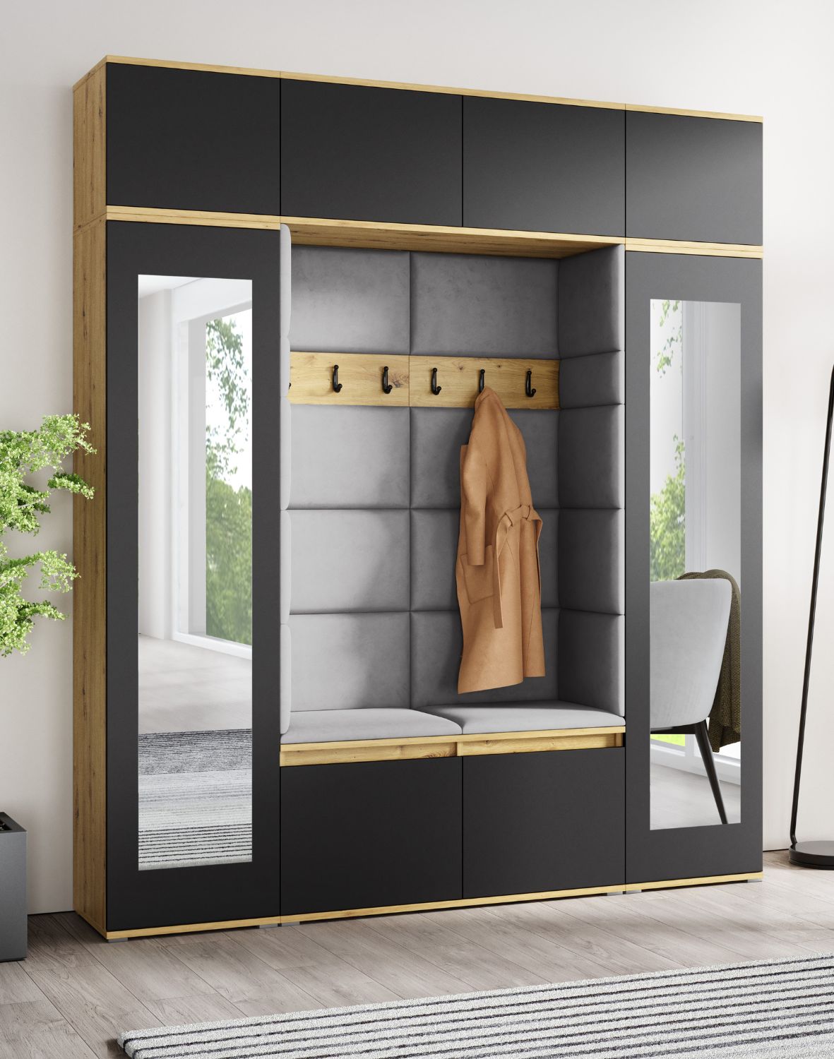 zestaw mebli do przedpokoju emi 32 z listrami i panelami artisan czarny