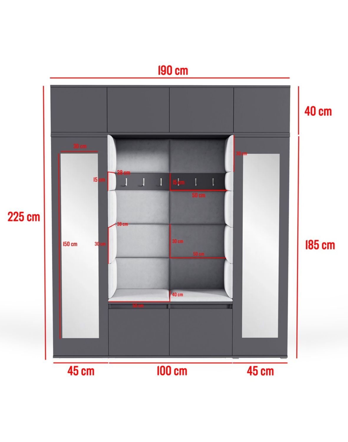zestaw mebli do przedpokoju emi 32 z listrami i panelami artisan czarny