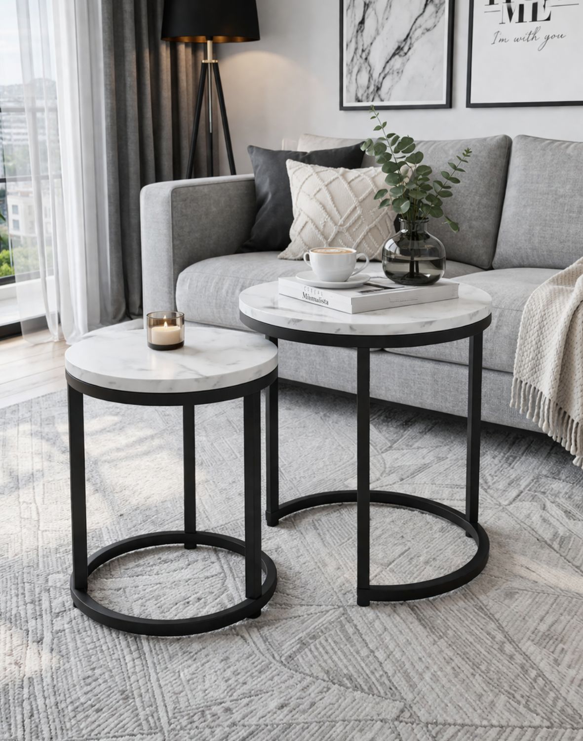 Zestaw ław Hola Biały Marmur, Czarny