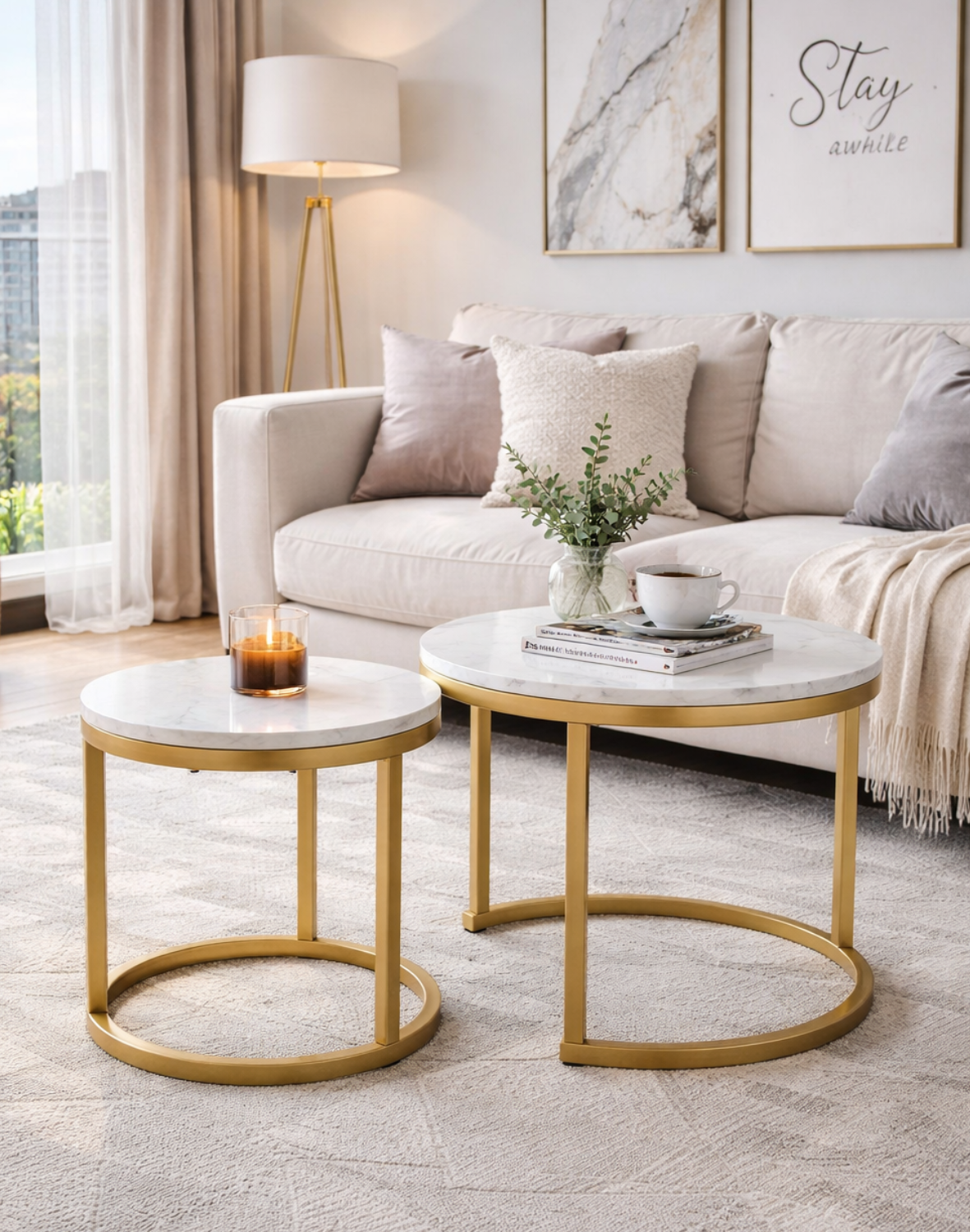 Zestaw ław Hola Biały Marmur, Złoty