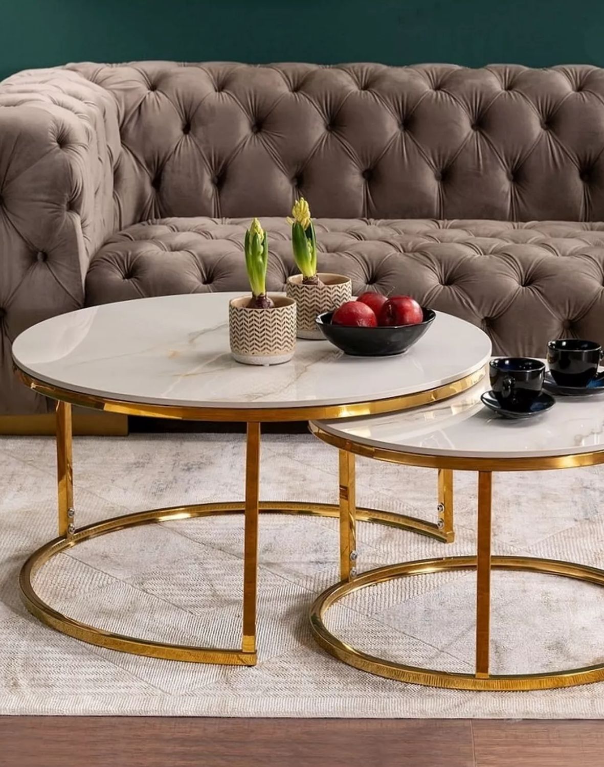 Zestaw ław Portafino A biały efekt marmuru, złoty