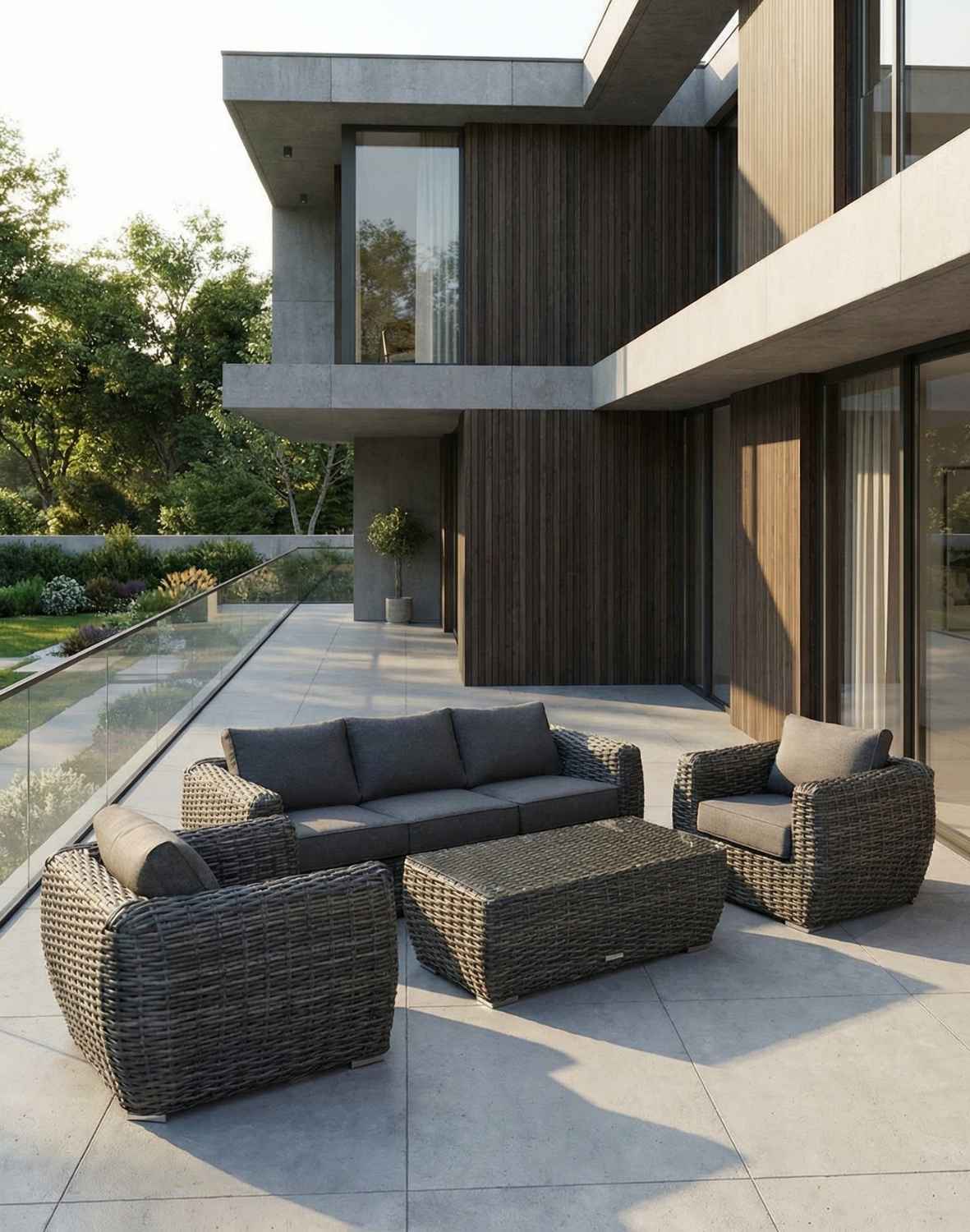 szary zestaw ogrodowy wypoczynkowy premium korfu z sofą i fotelami